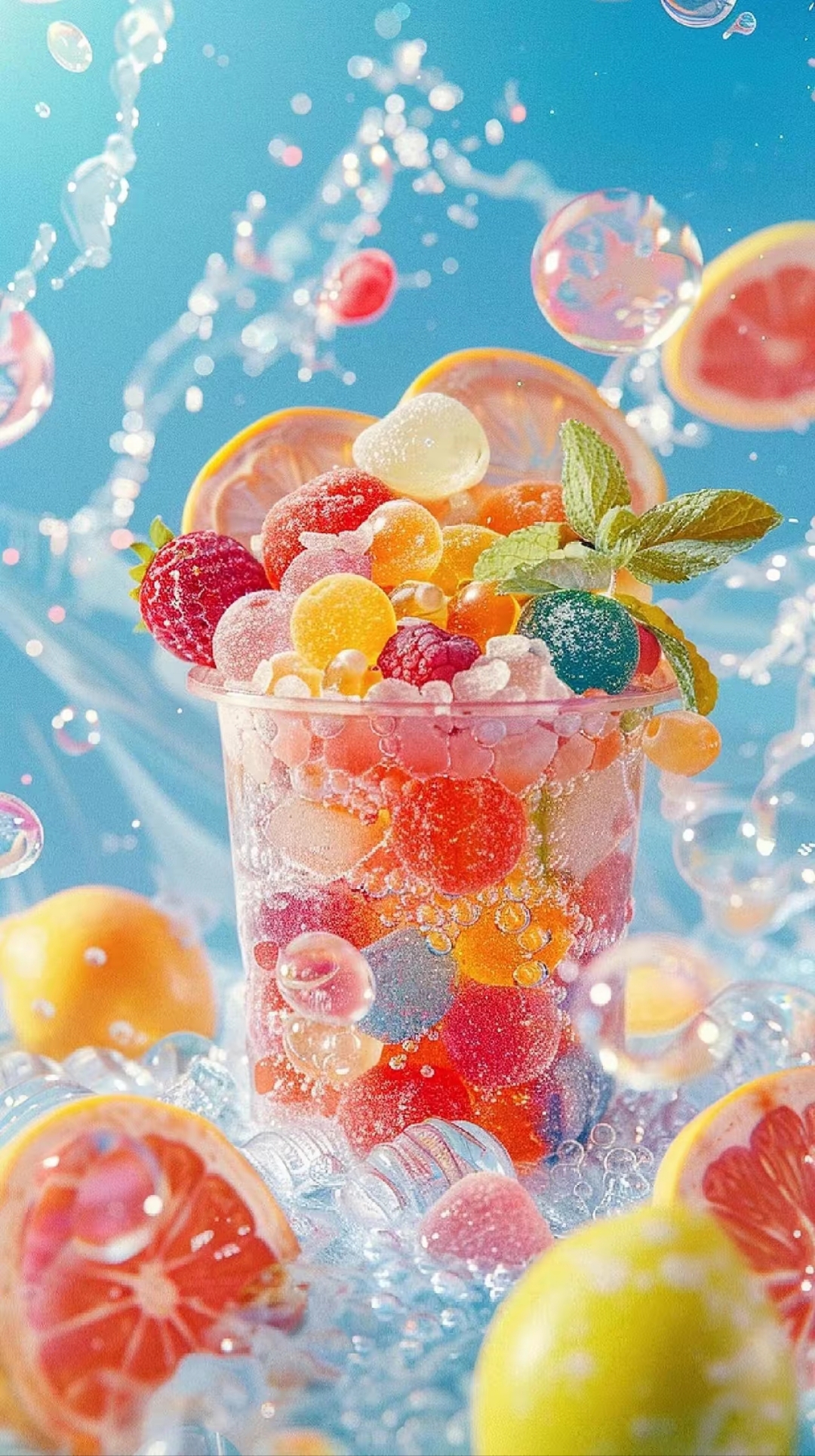 这杯水果气泡水也太治愈了吧,粉粉嫩嫩的,好想一口喝掉!