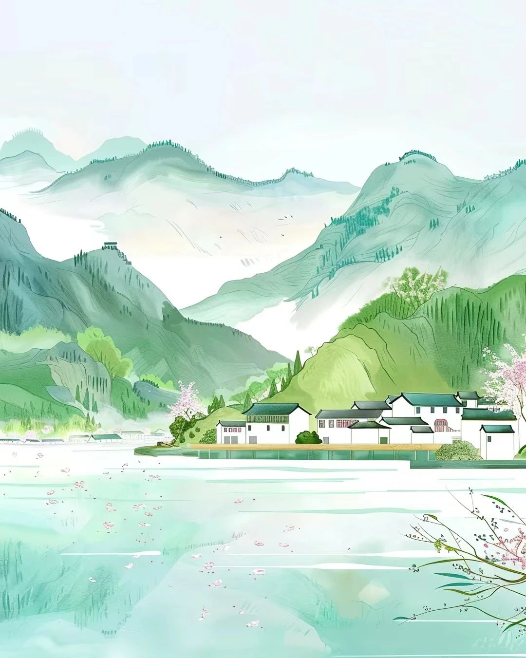 【山色湖光共一色,春意盎然画中游.