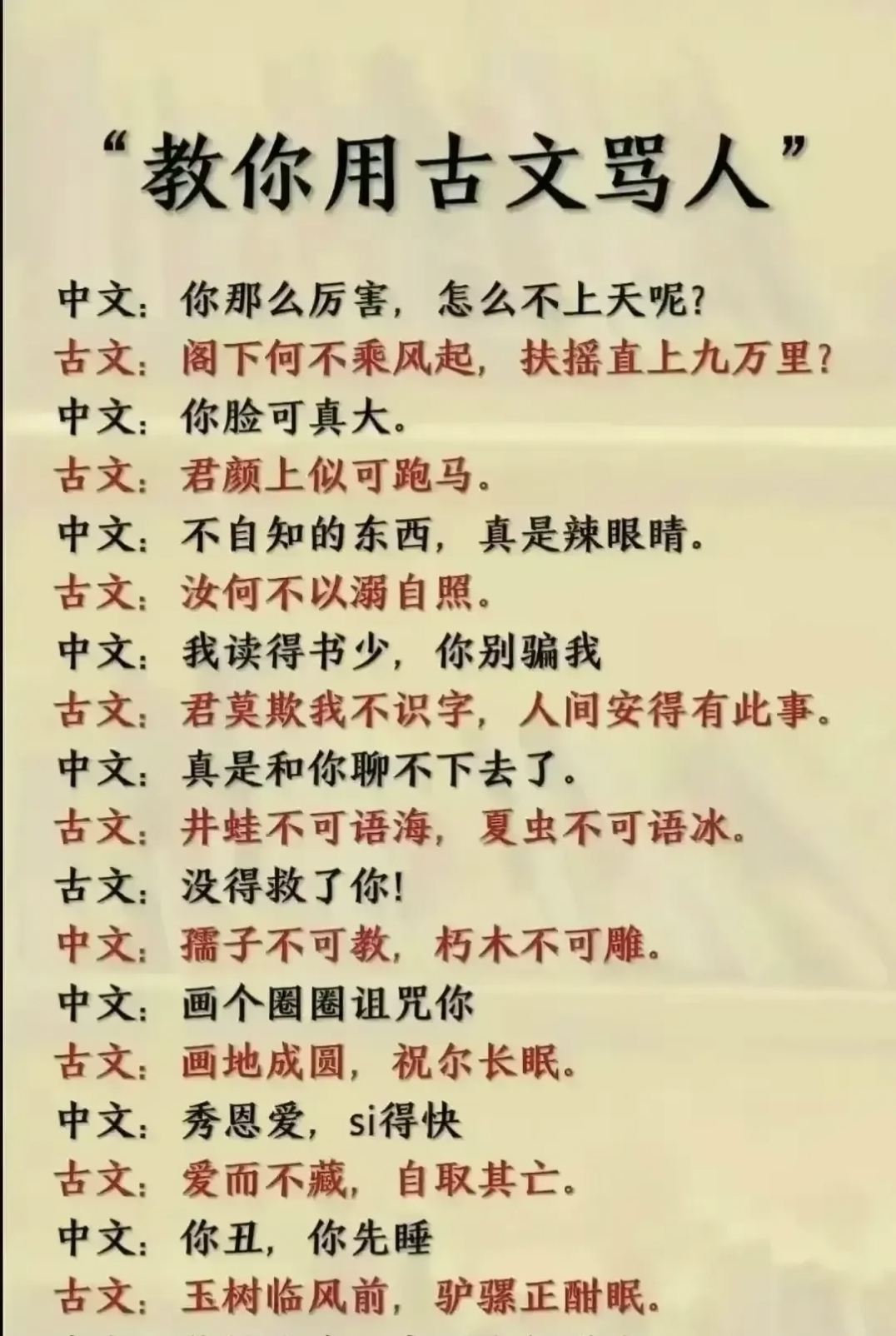 现在用古文怎么表达