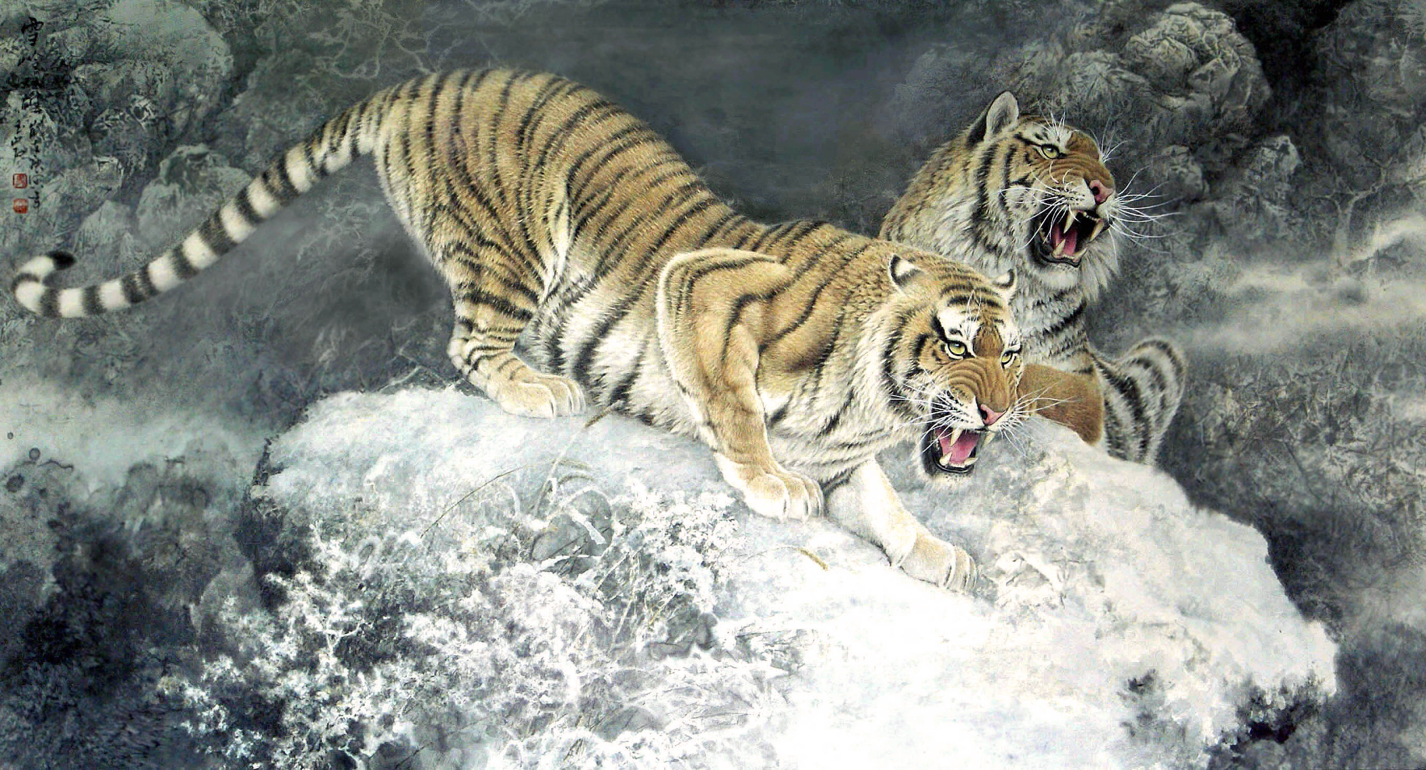 《雪岭双雄》全国百年百虎精品展作品马玉岩作