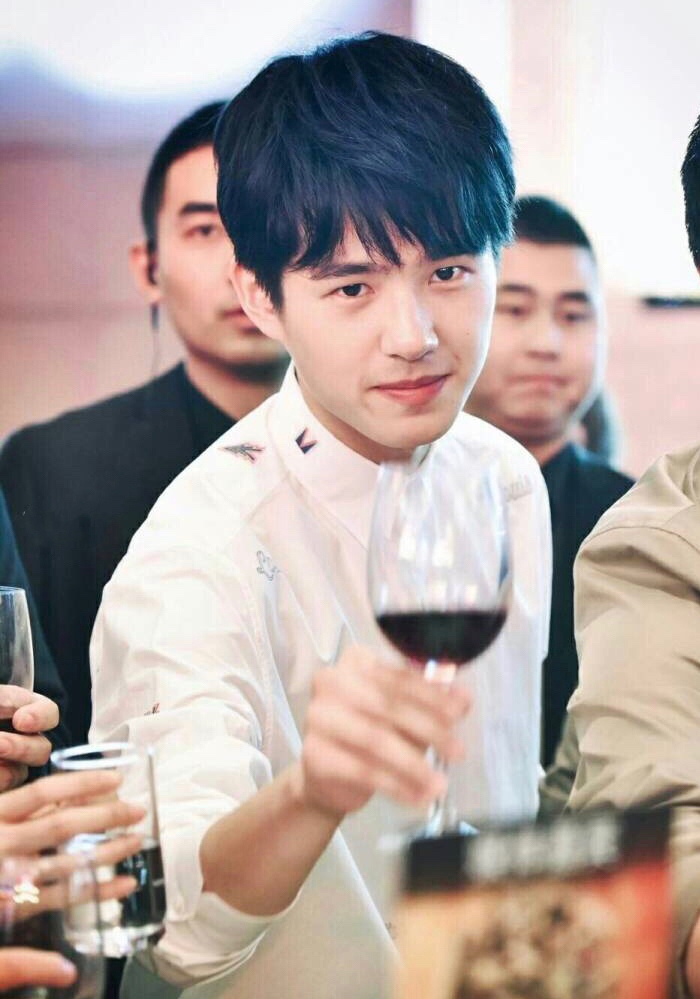 刘昊然身着简约白衫,在席间举杯,动作从容优雅