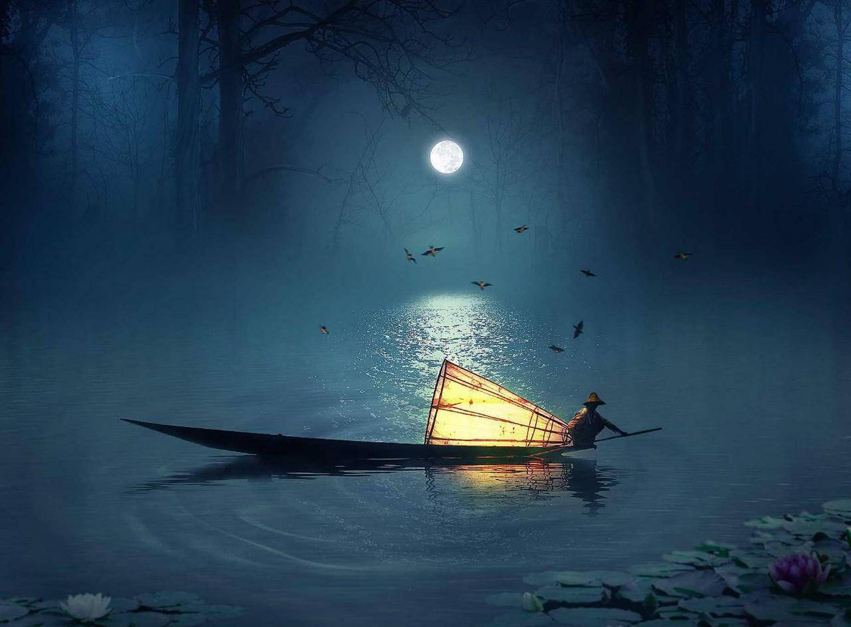 出句:一轮明月伴孤舟  ?