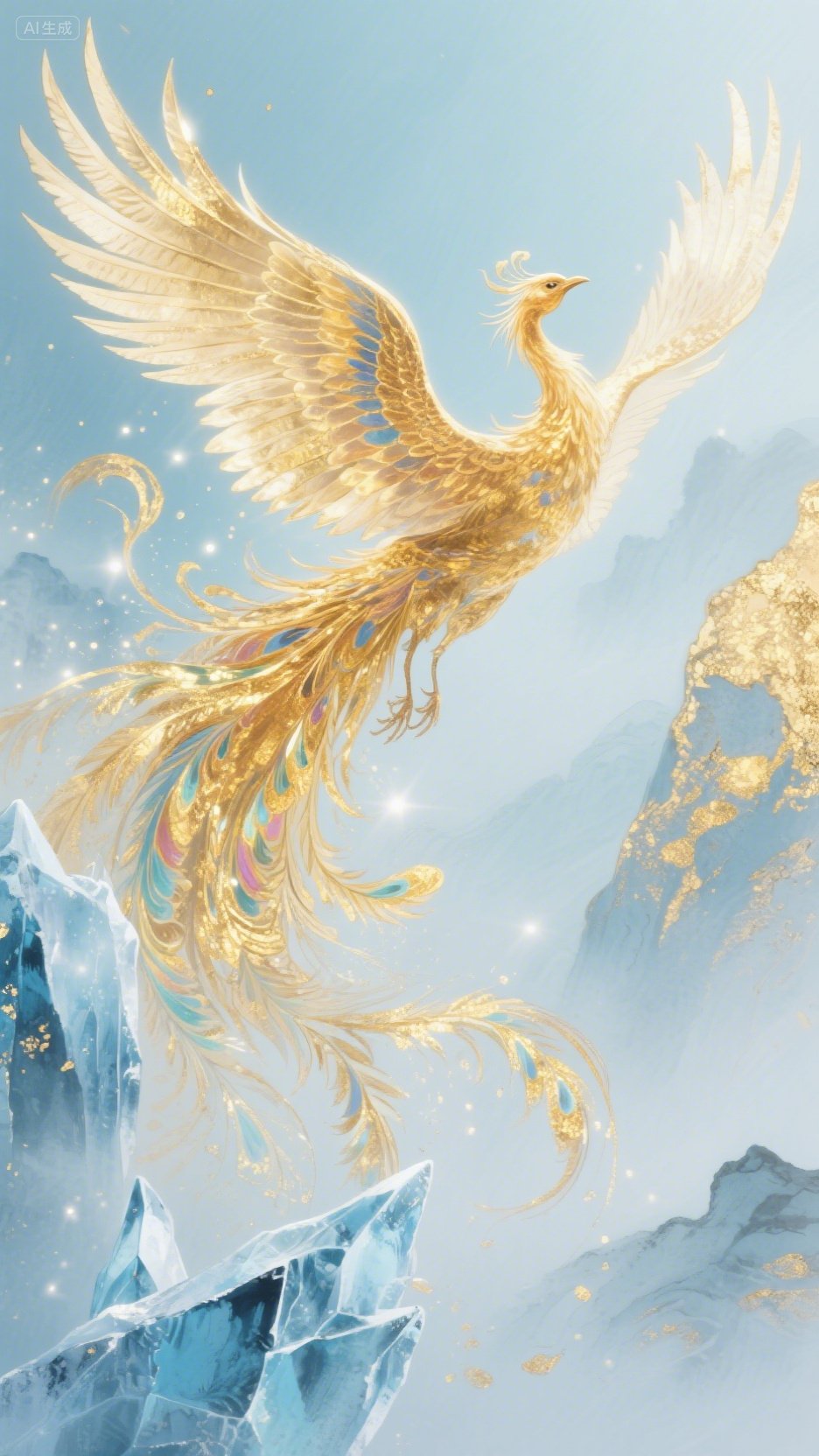 ai创作大赛#冰凤凰,展开双翅直飞九天,华丽,大气,有气势,凤尾大且