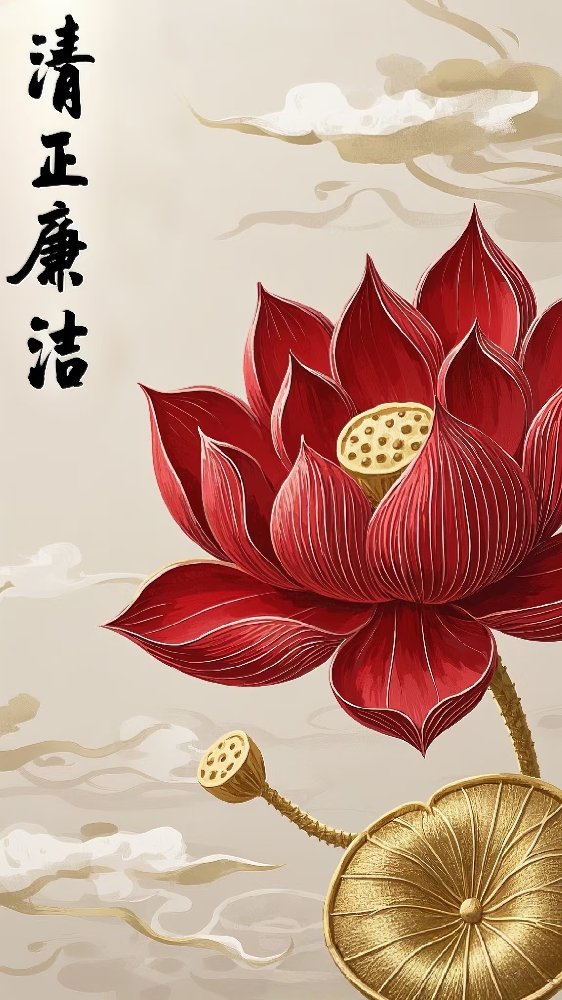 莲花象征纯洁高雅,清正廉洁如它般出淤泥而不染