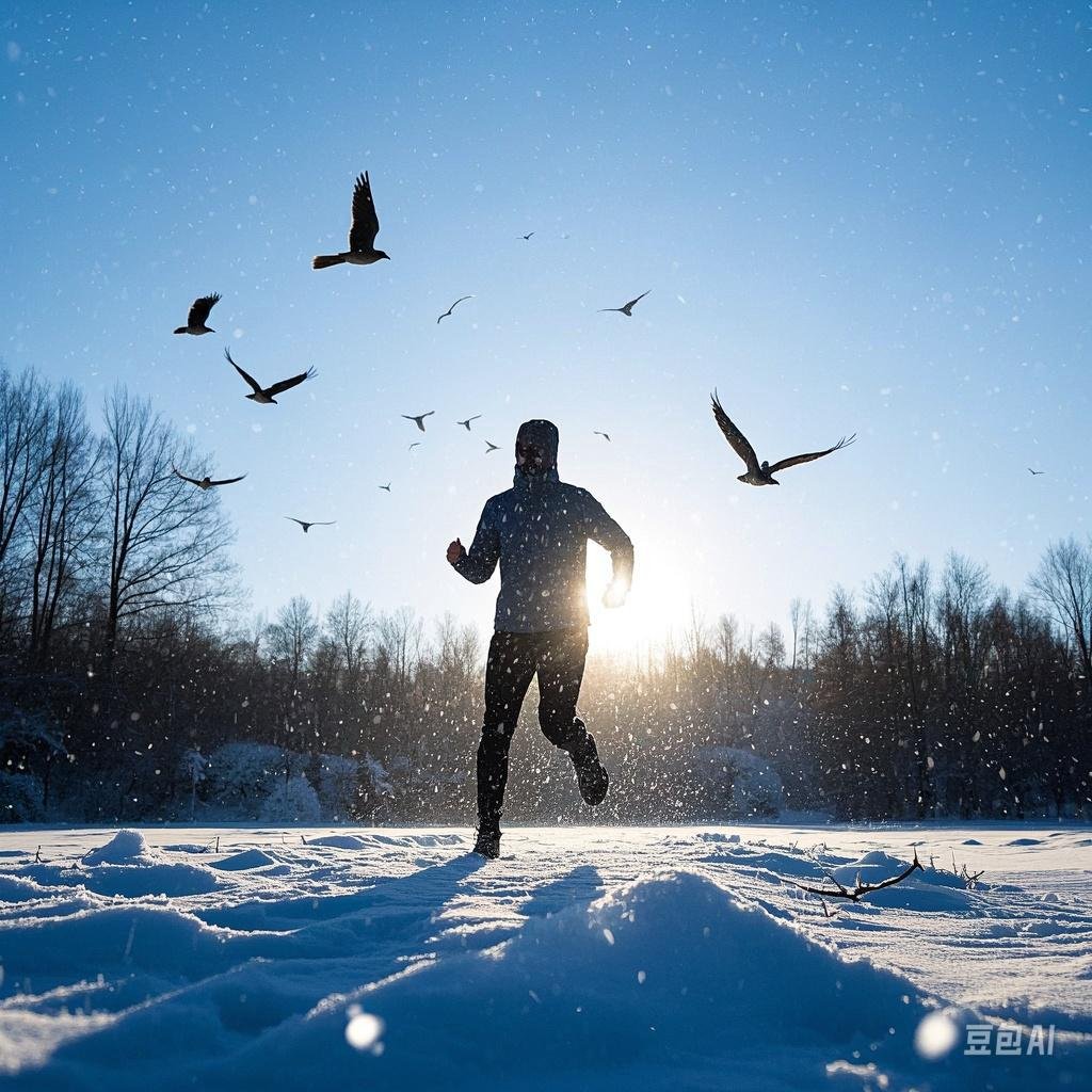 晨光照耀在奔跑者的身上,似为逐梦之人披上金色铠甲,飞鸟在空中尽情