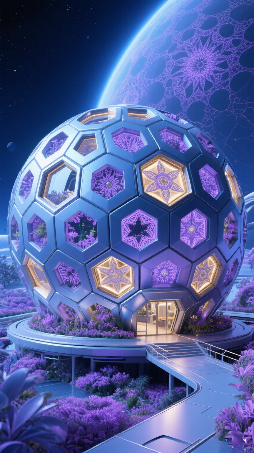 哇,这颗球形建筑真是太闪耀了,每一面都像是星空