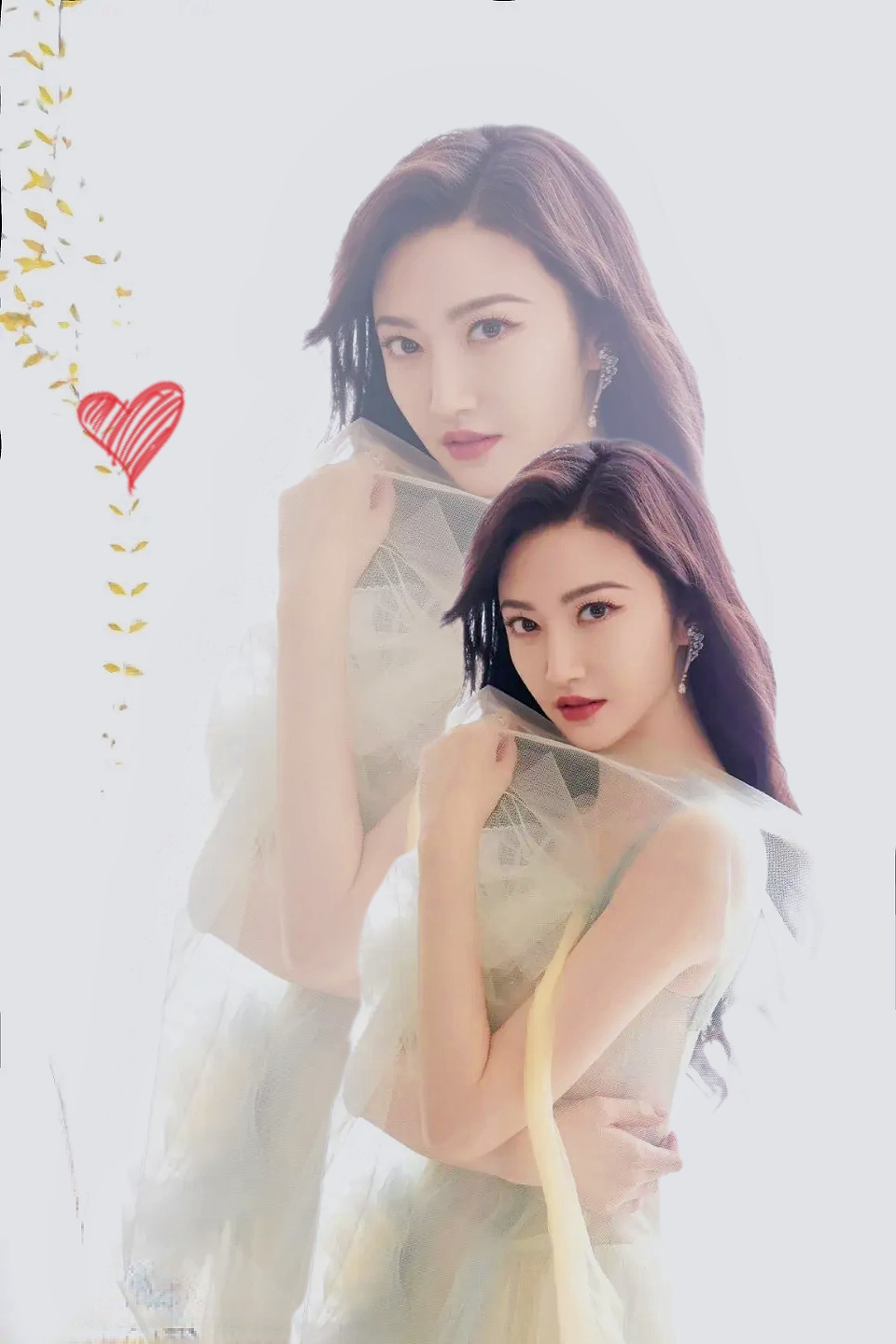 同穿羽毛开叉薄纱裙的杨幂跟景甜,真的是婀