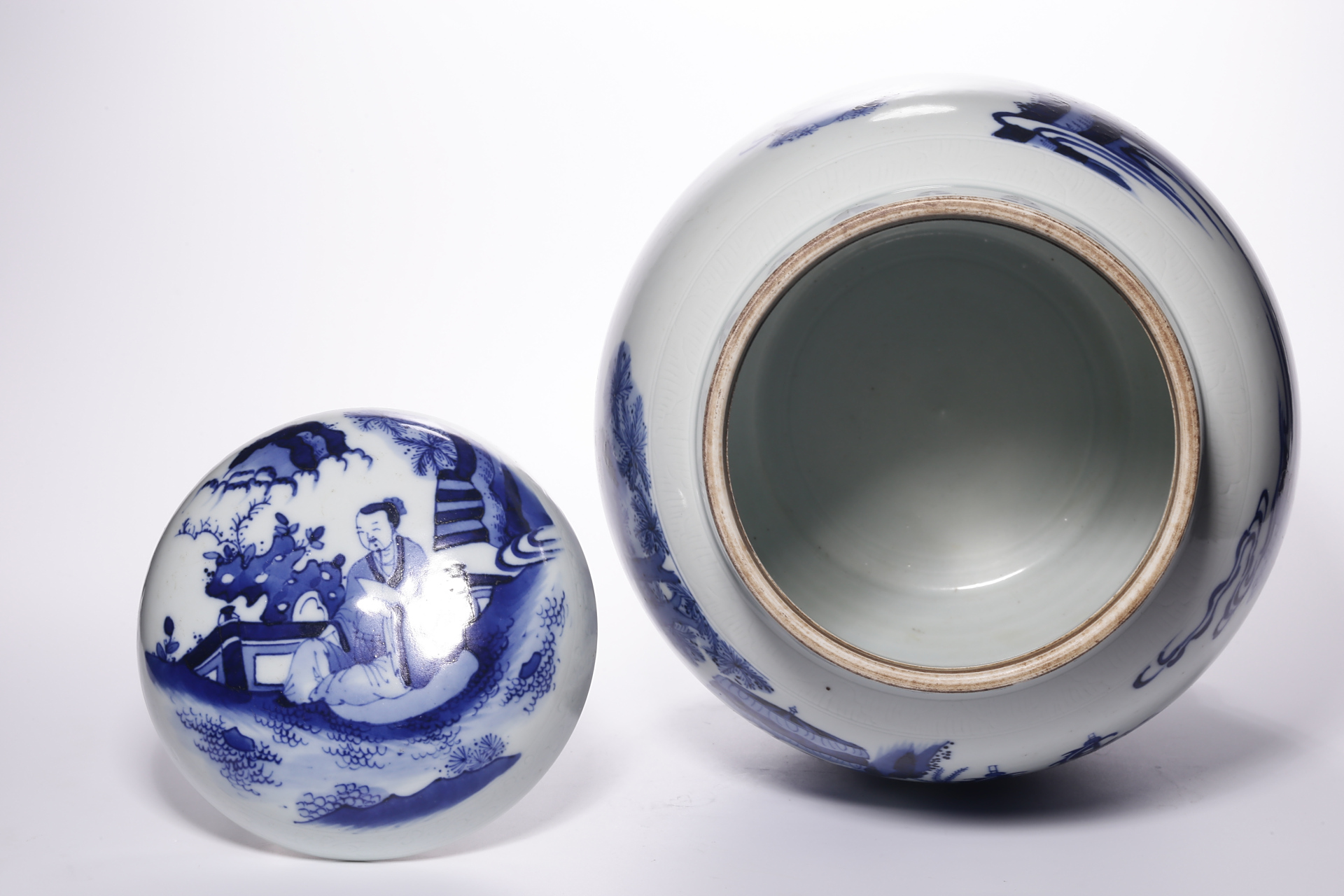 明崇祯‖青花人物故事图莲子罐 #君庭文化典藏精品瓷器鉴赏#  君庭