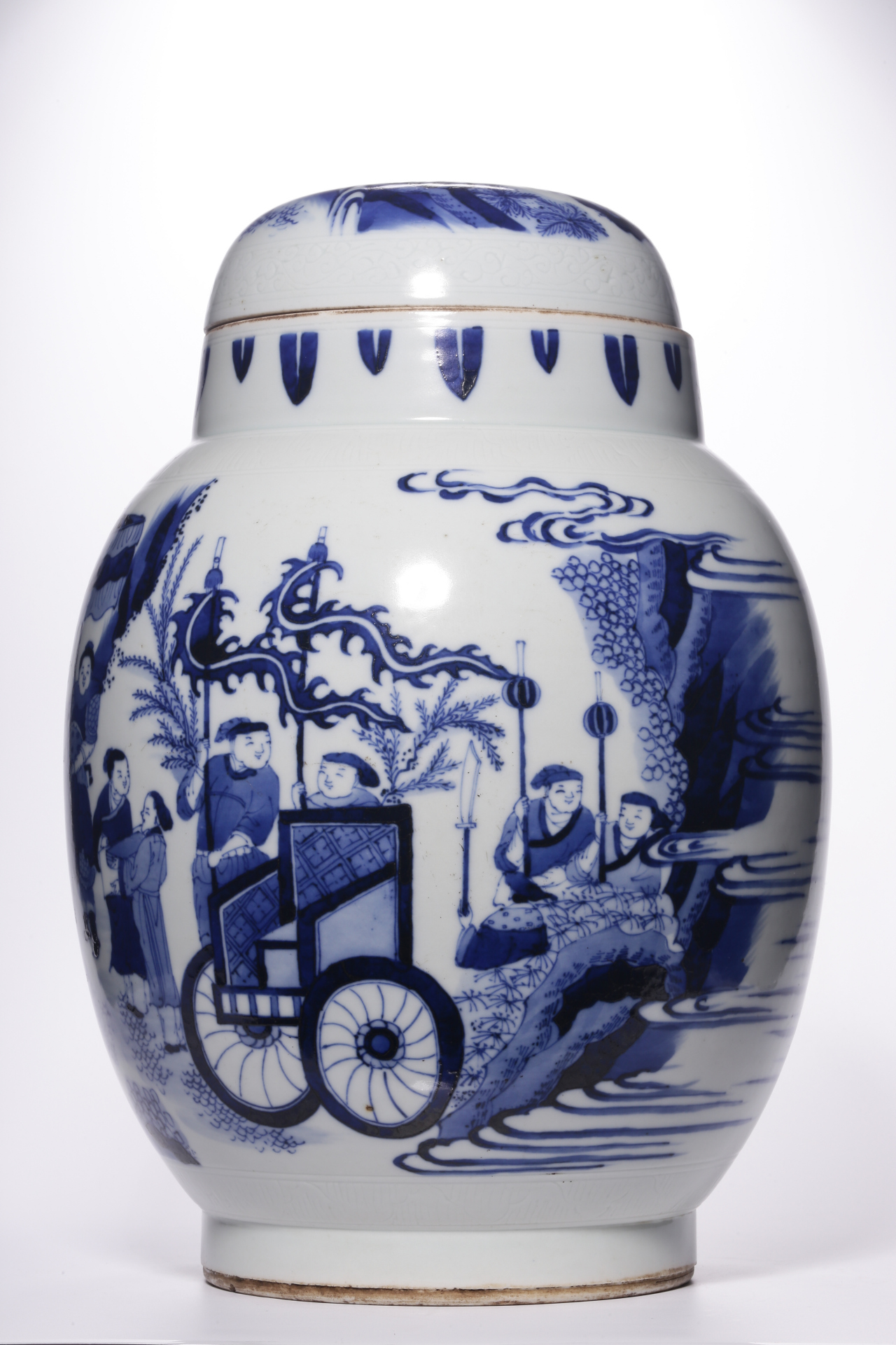 明崇祯‖青花人物故事图莲子罐 #君庭文化典藏精品瓷器鉴赏#  君庭