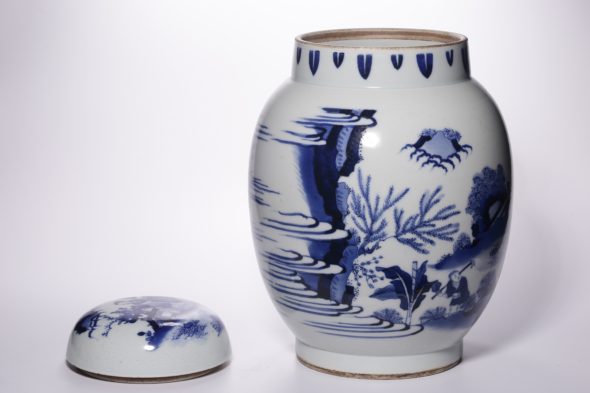 明崇祯‖青花人物故事图莲子罐 #君庭文化典藏精品瓷器鉴赏#  君庭