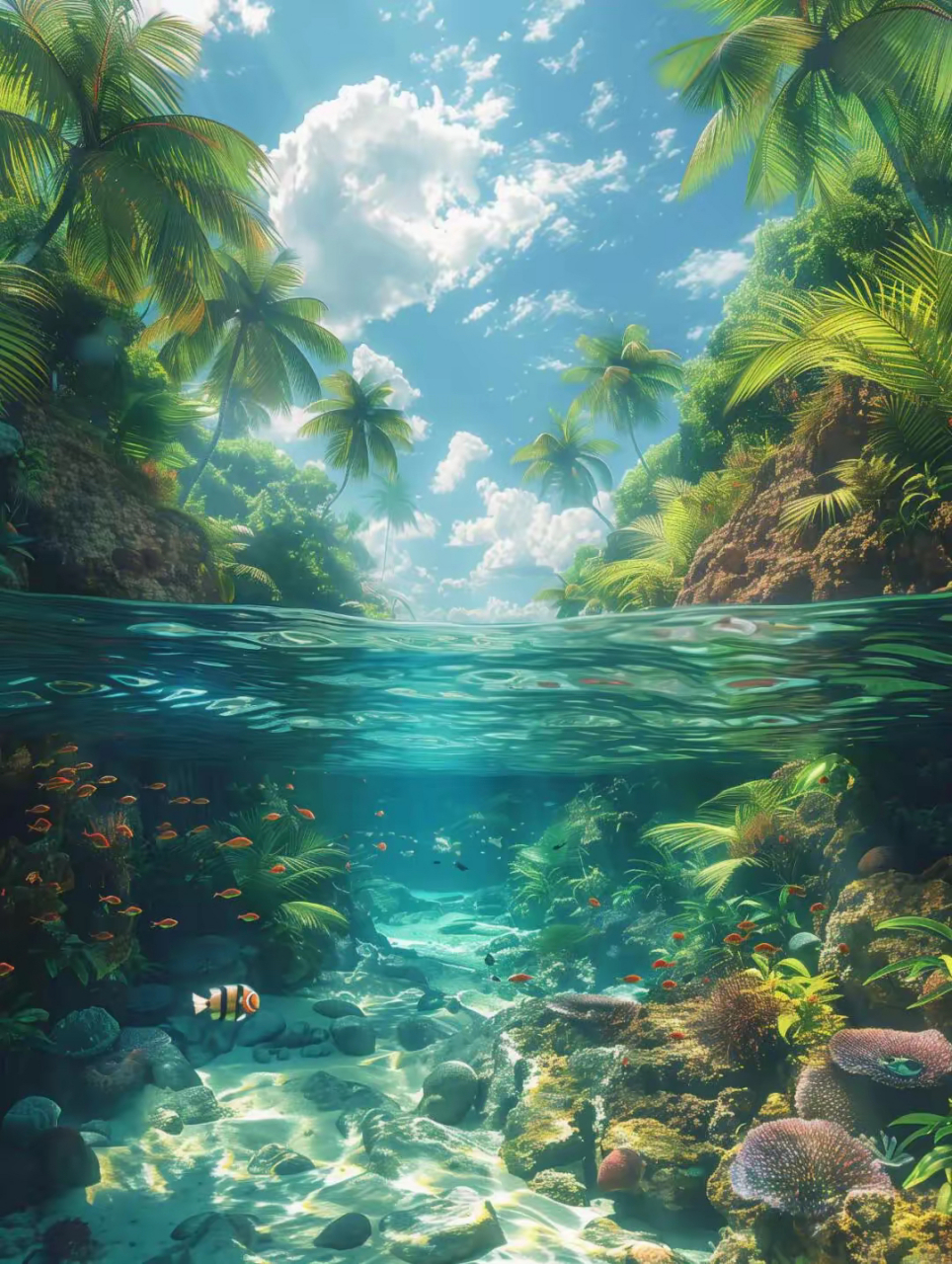 探索梦幻般的蓝色珊瑚礁,与海鱼共舞.