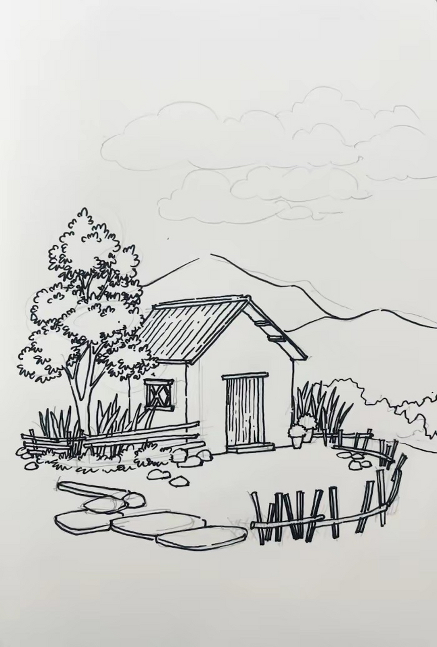 童画嘉年华# 山中木屋|简笔画步骤图