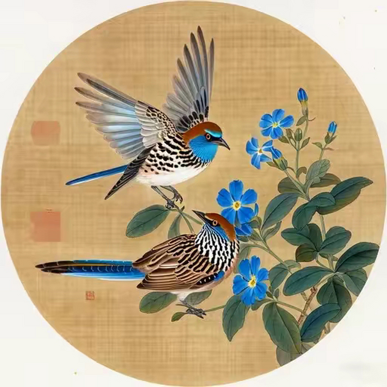 工笔画《鸟》 春风拂面花正开,彩鹊双双入画来.