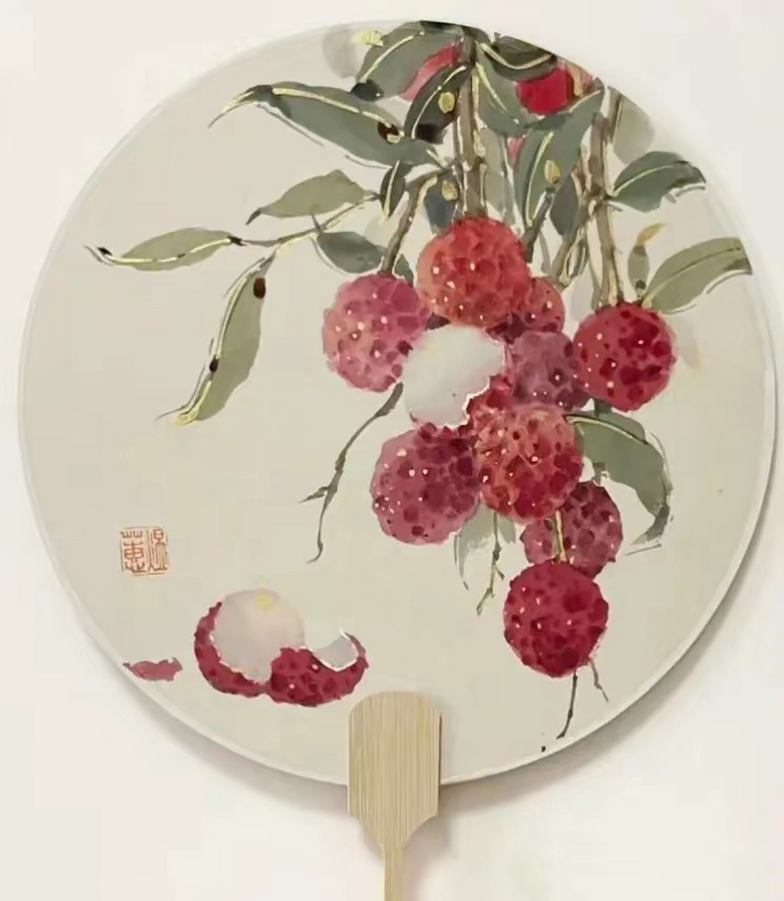 国画|团扇荔枝