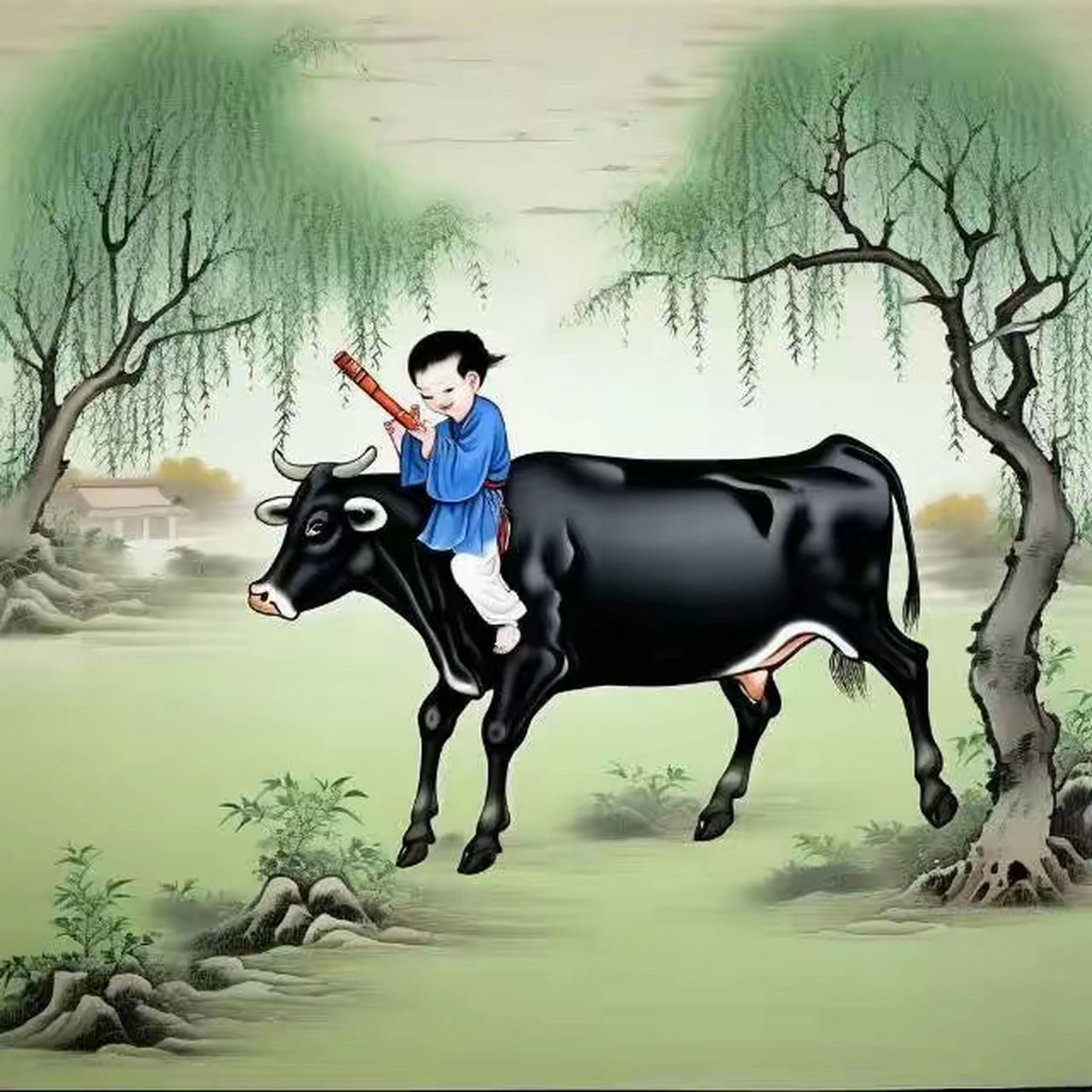 骑牛童子,牧归图.