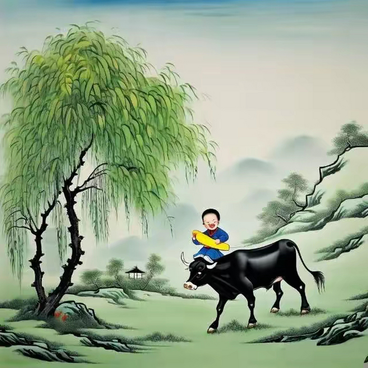 骑牛童子,牧归图.