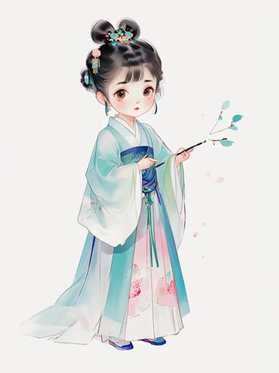 古风小仙女,手持画笔绘春色,清新气质美如画.