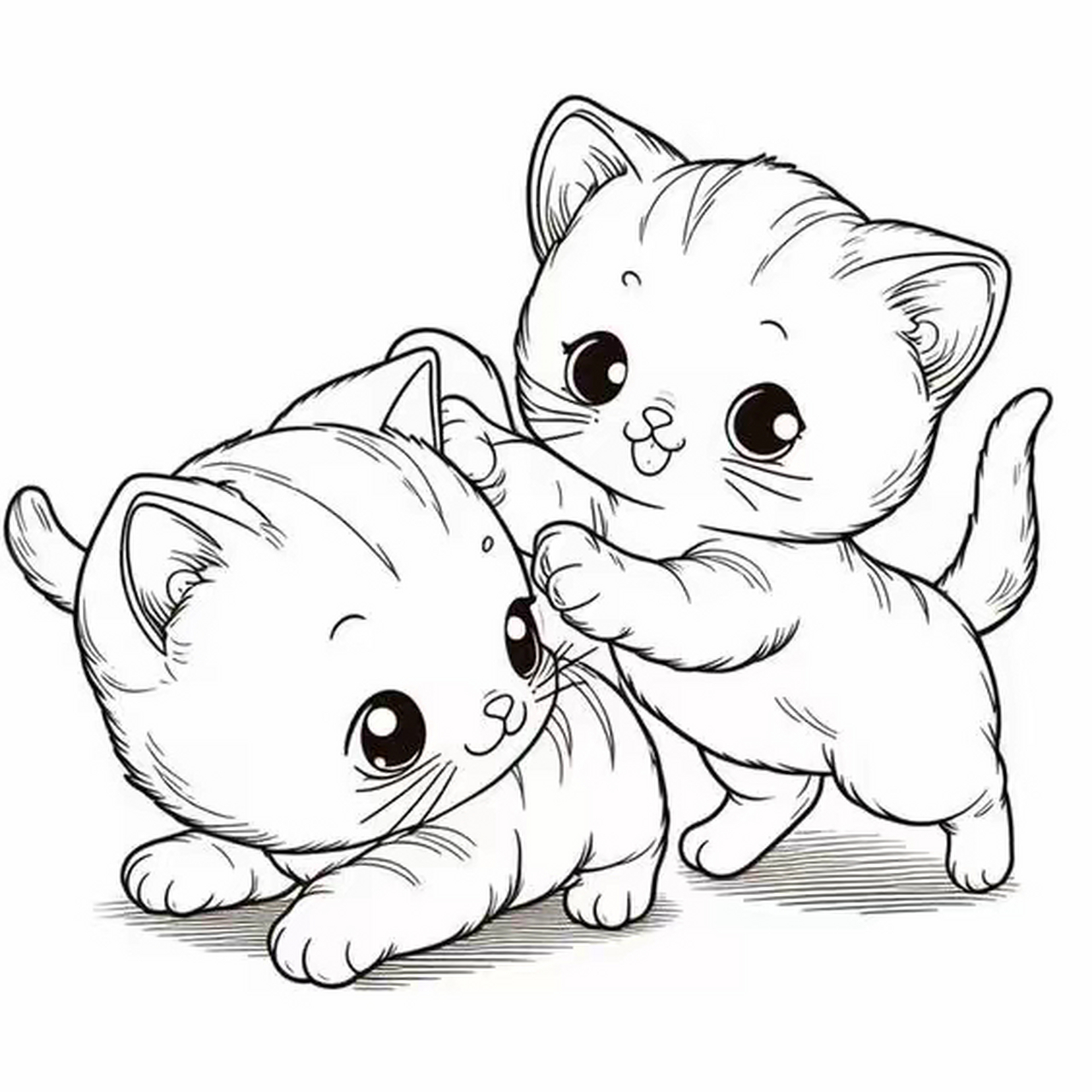 两只小猫嬉戏,萌态百出真可爱.