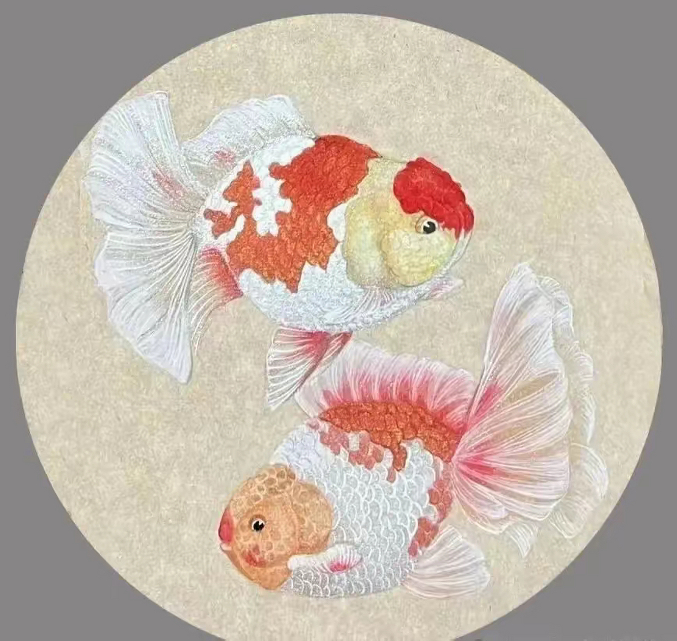 国画|金鱼团扇作品