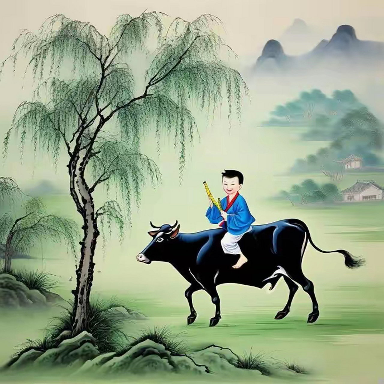 骑牛童子,牧归图.