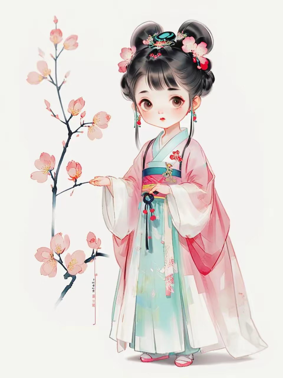 古风小仙女,手持画笔绘春色,清新气质美如画.