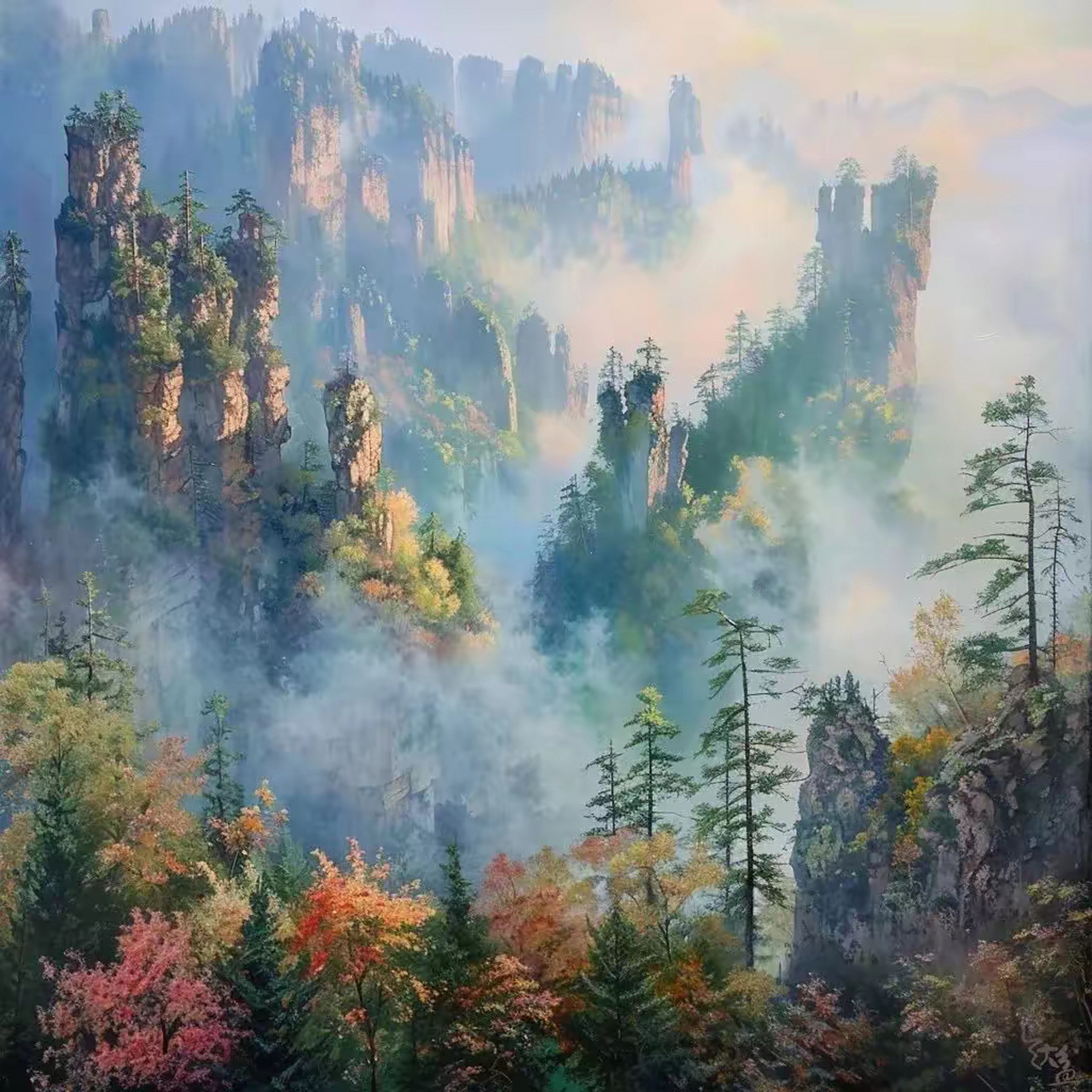 油画《张家界》