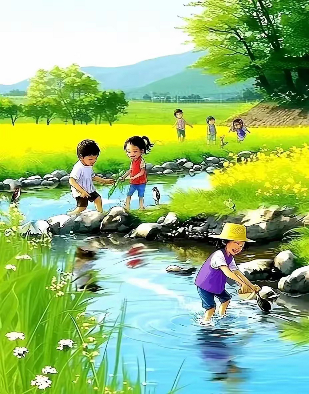 夏日嬉戏,童趣无限,小河边,我们捉鱼去!
