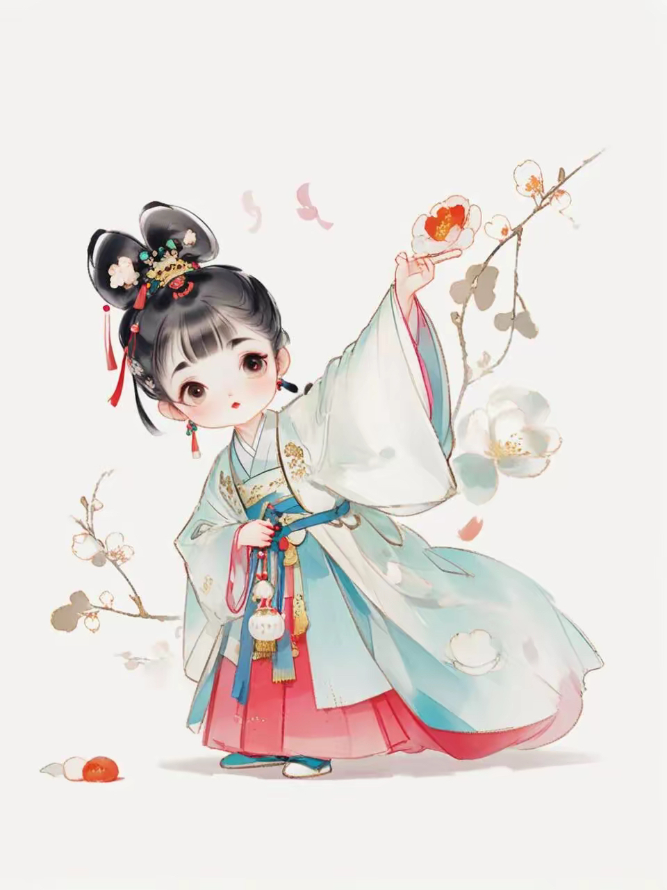 古风小仙女,手持画笔绘春色,清新气质美如画.