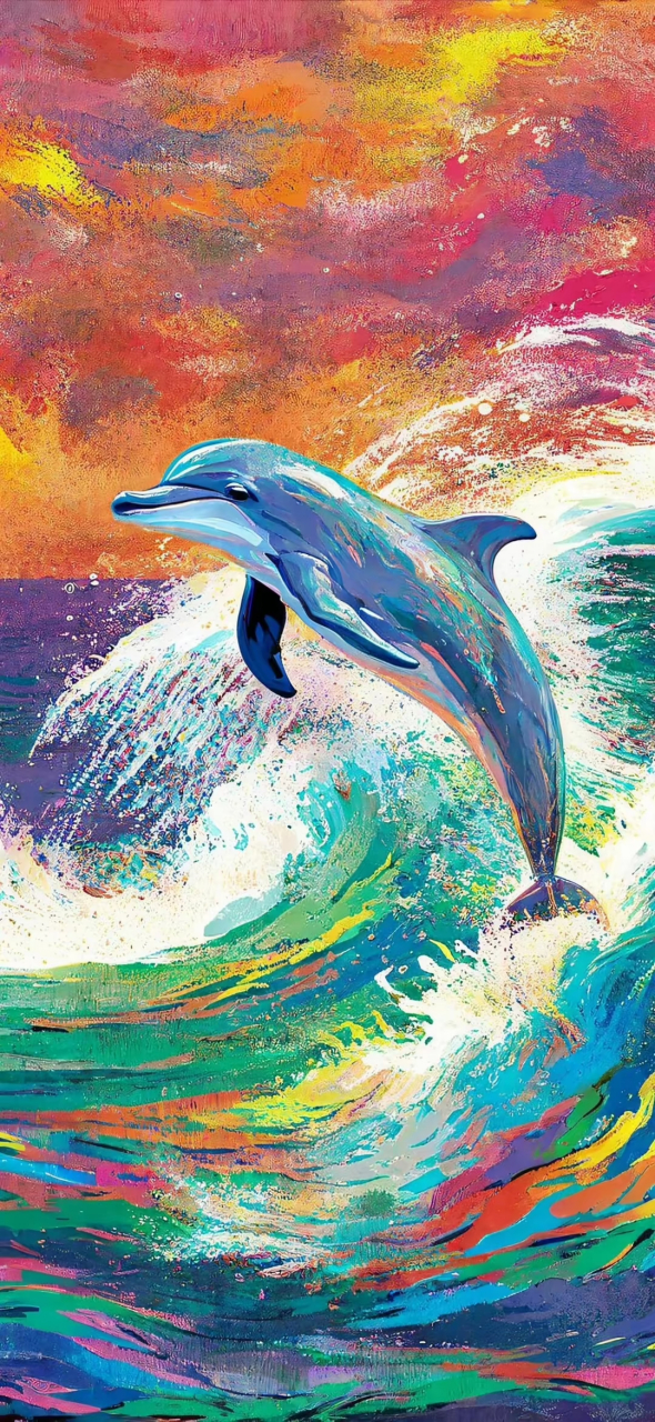 水彩|海豚跃浪