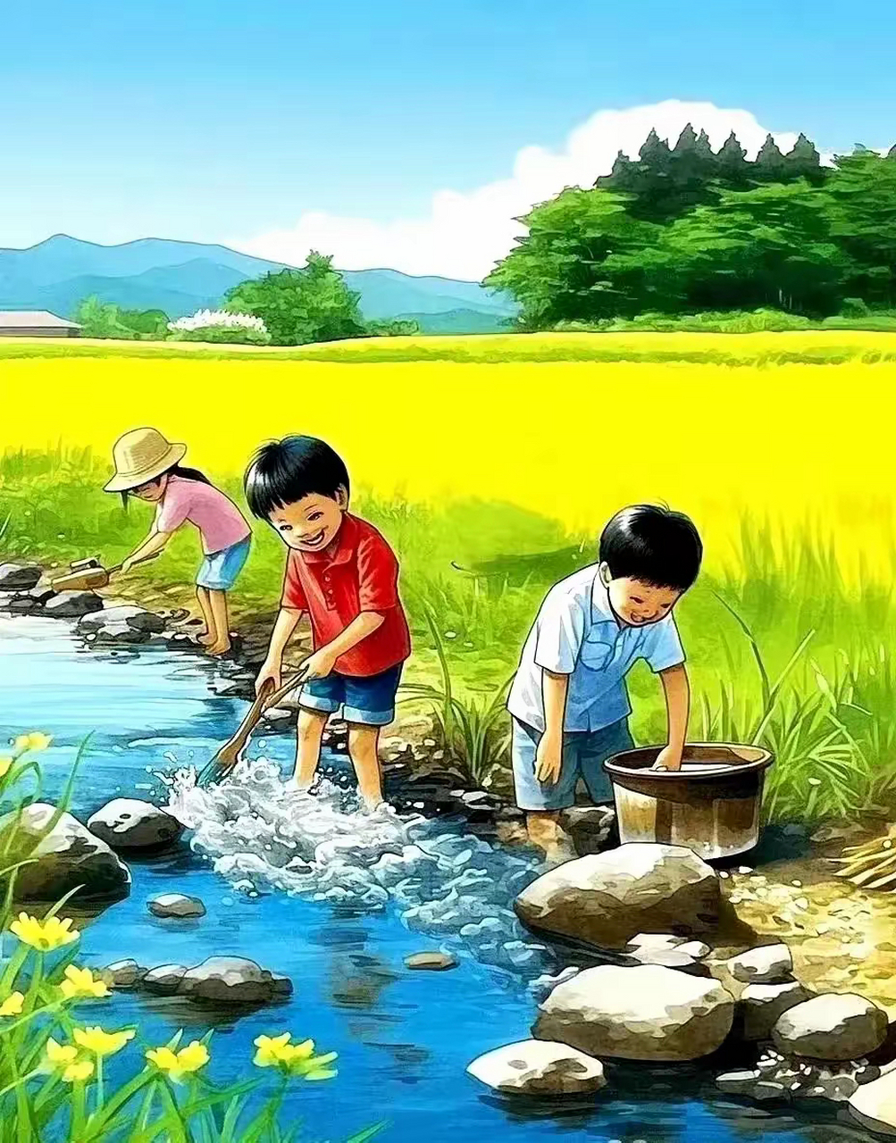 夏日嬉戏,童趣无限,小河边,我们捉鱼去!