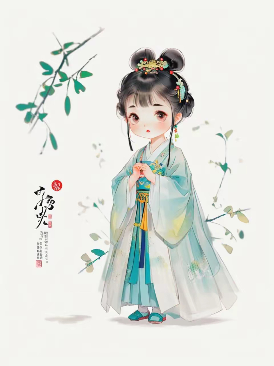 古风小仙女,手持画笔绘春色,清新气质美如画.