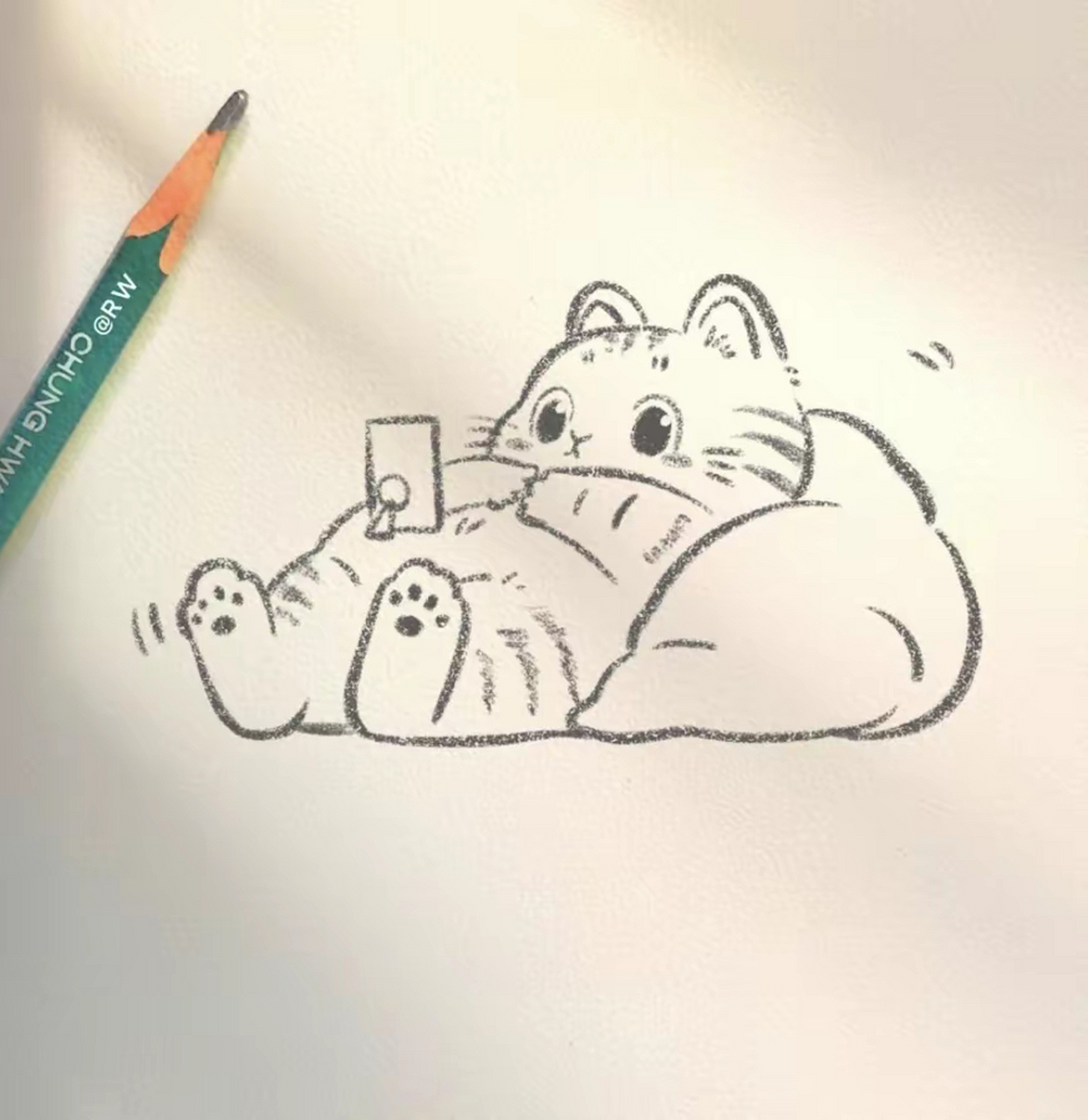 童趣 | 简笔画 懒洋洋的午后,一只猫躺在沙发上,手里捧着手机,享受着