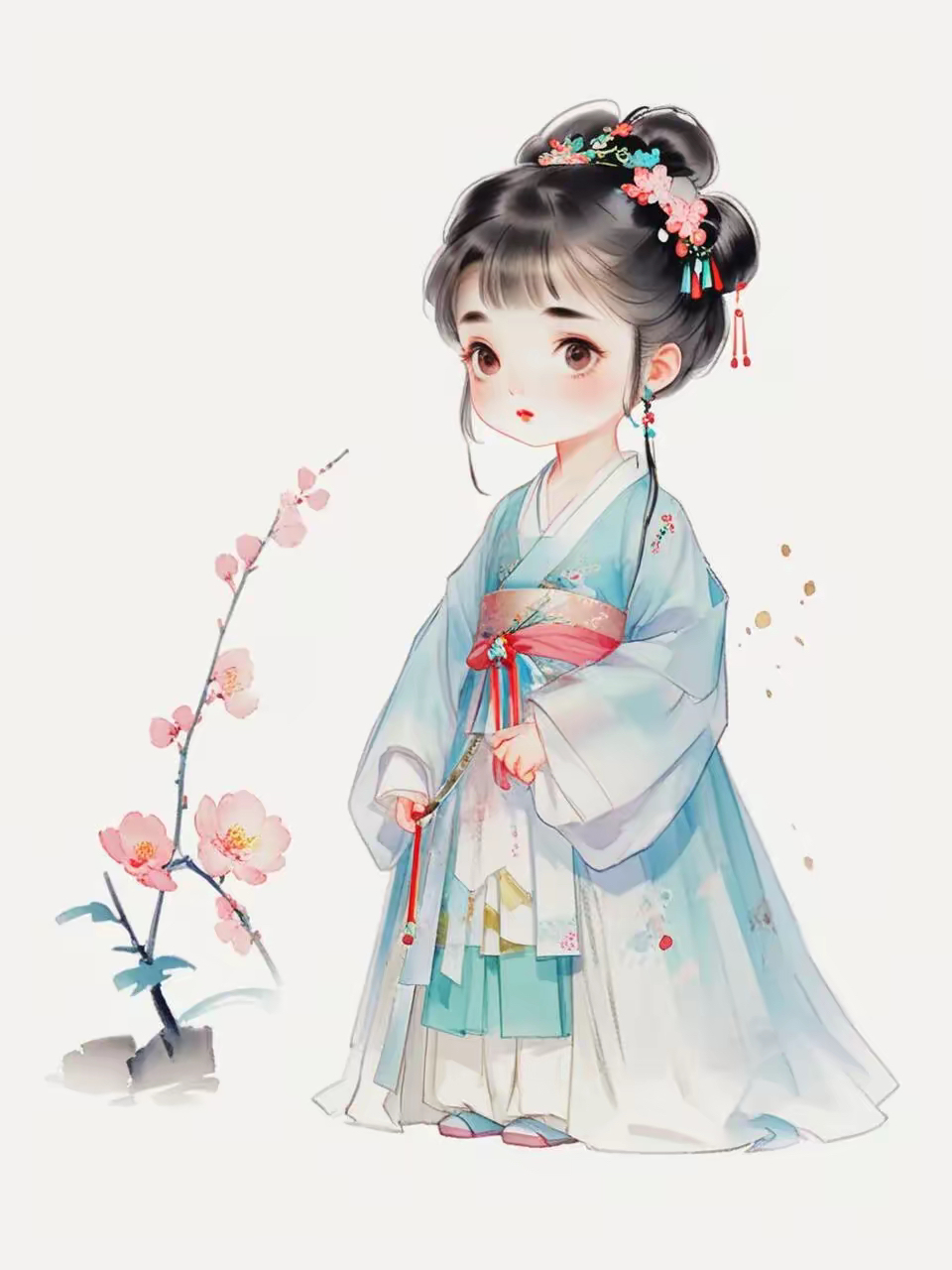 古风小仙女,手持画笔绘春色,清新气质美如画.