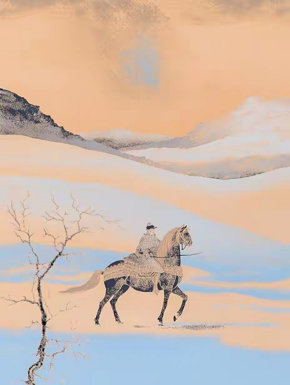 夕阳下的孤独旅人,骑着白马追寻心中的光.