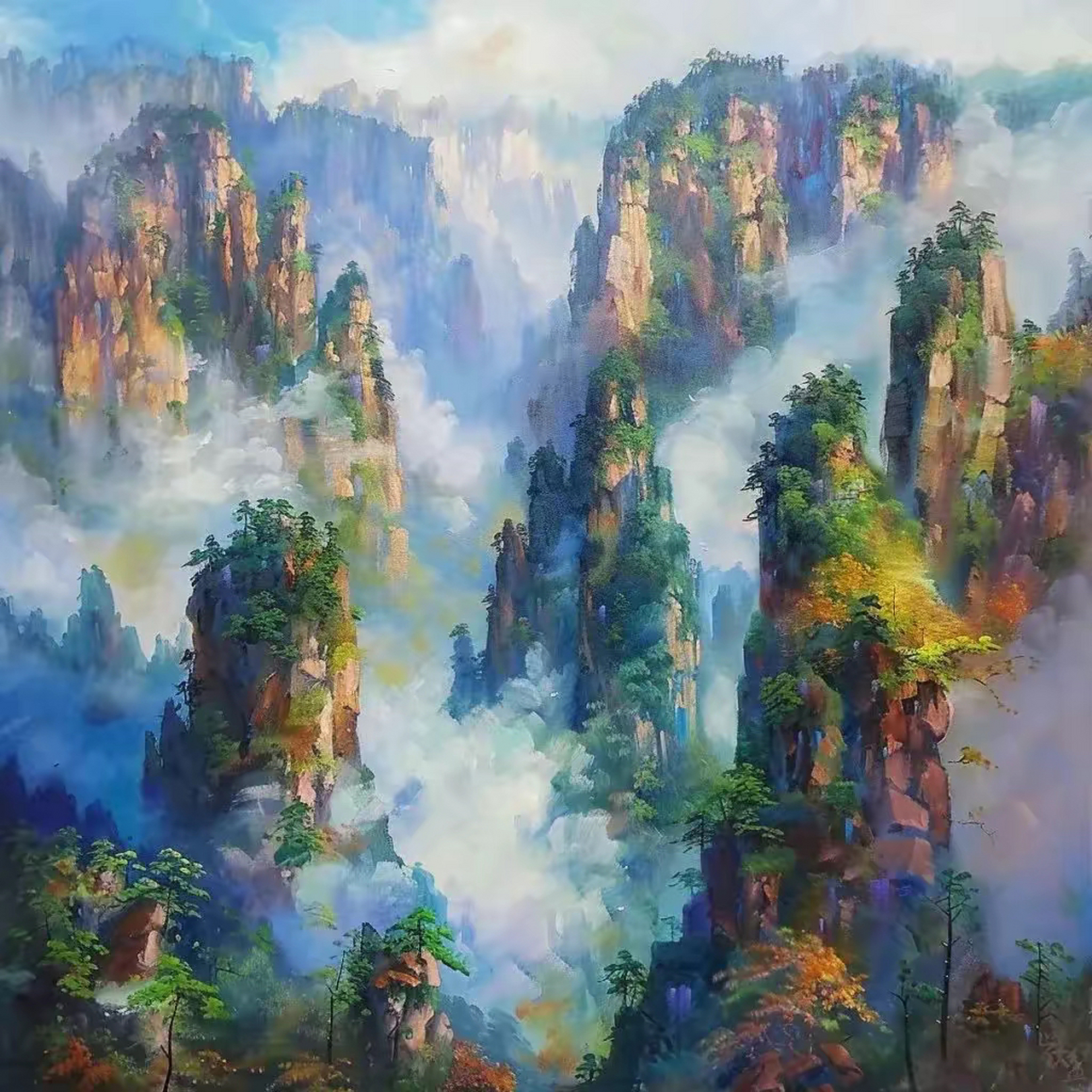 张家界风景油画图片