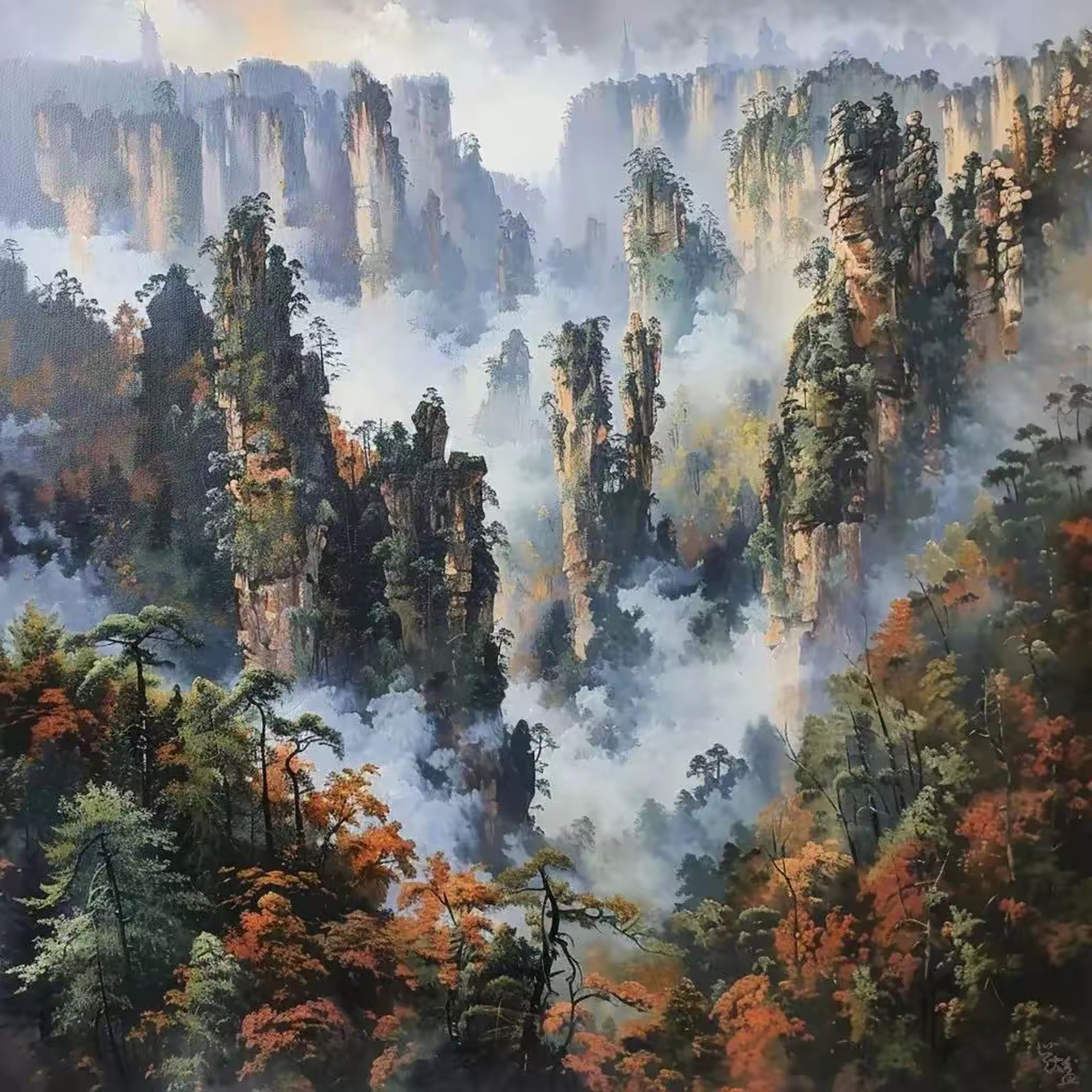 张家界风景油画图片