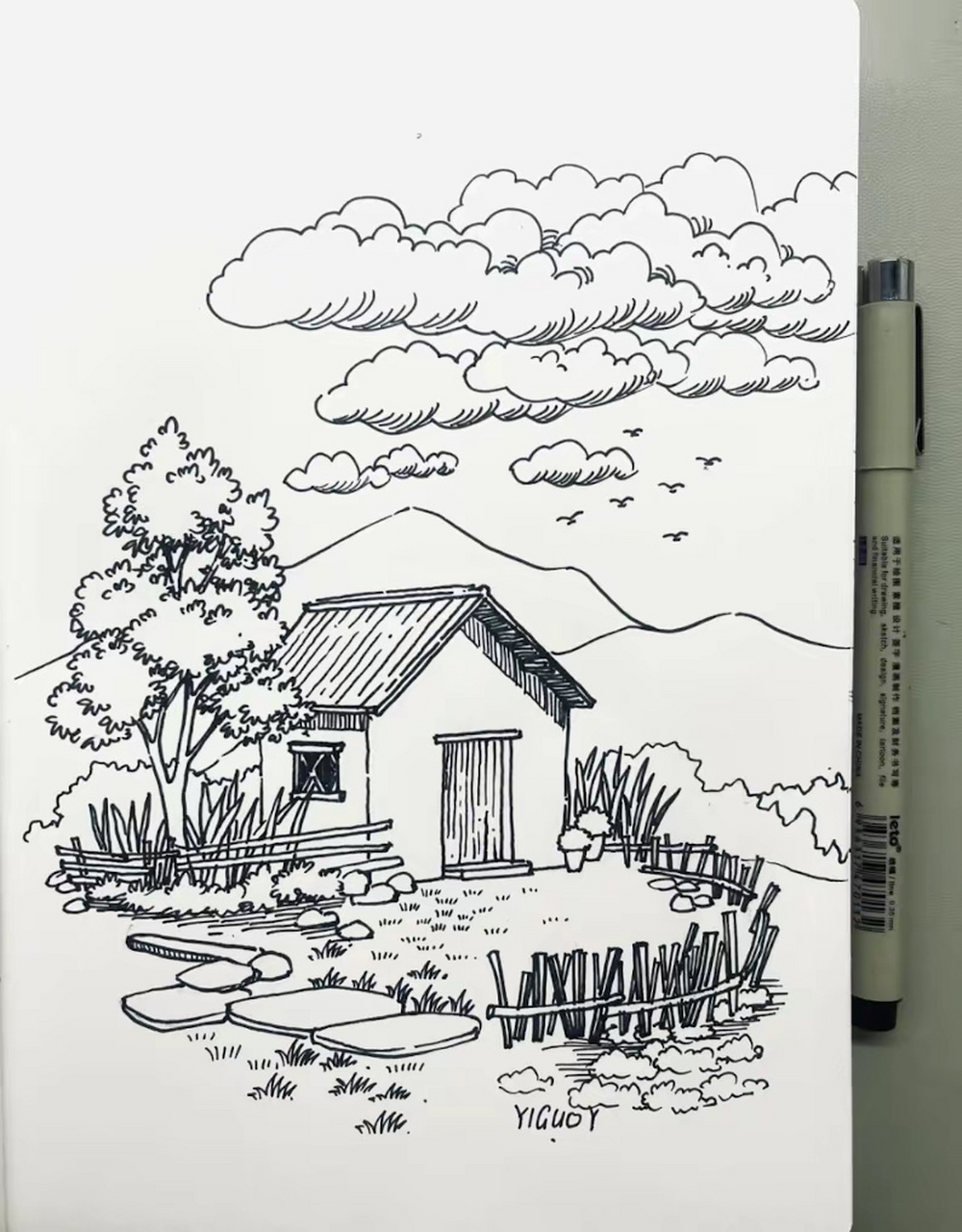 童画嘉年华# 山中木屋|简笔画步骤图