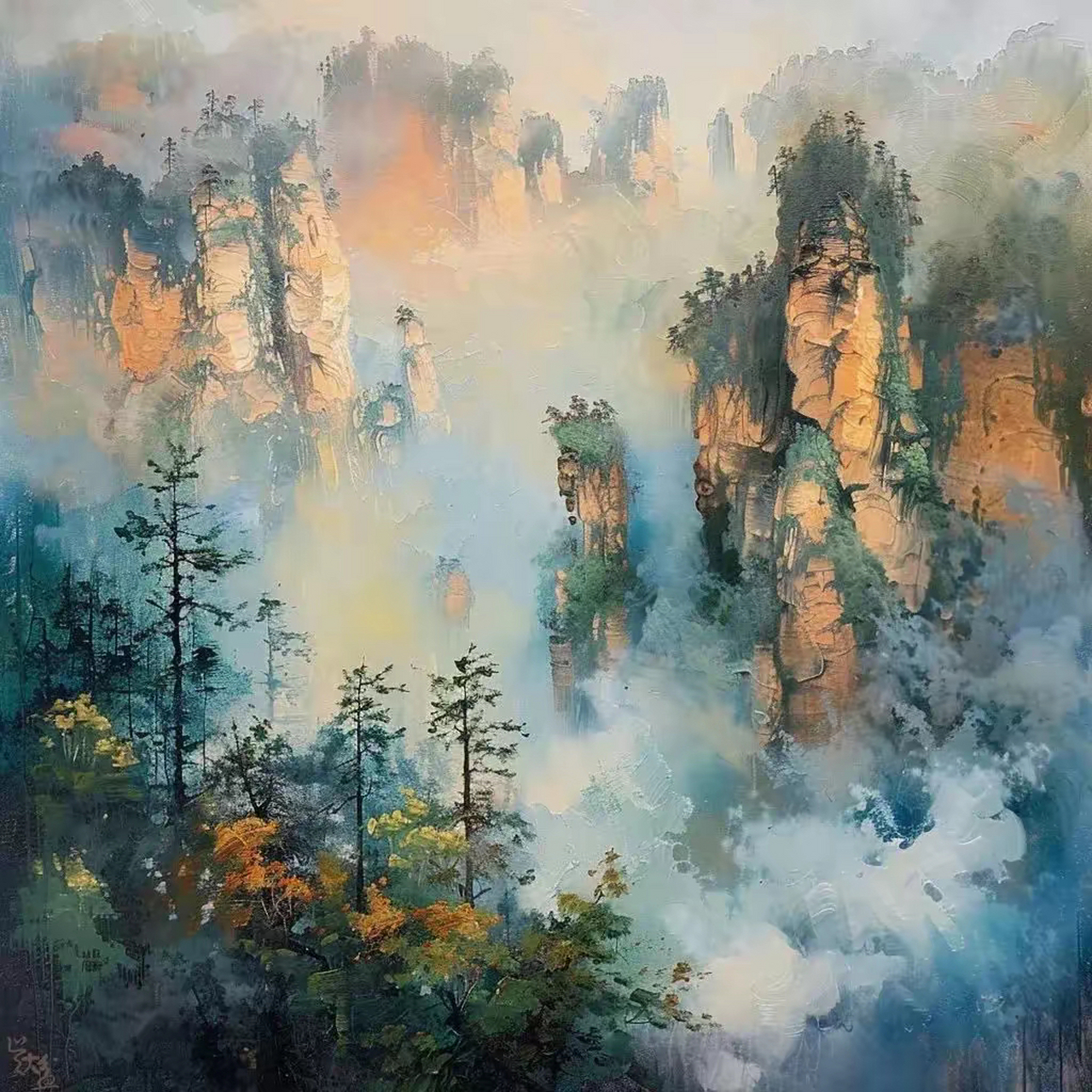 油画《张家界》