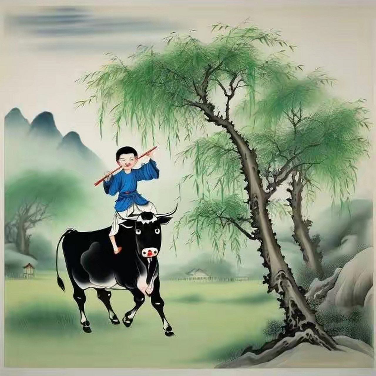 骑牛童子,牧归图.