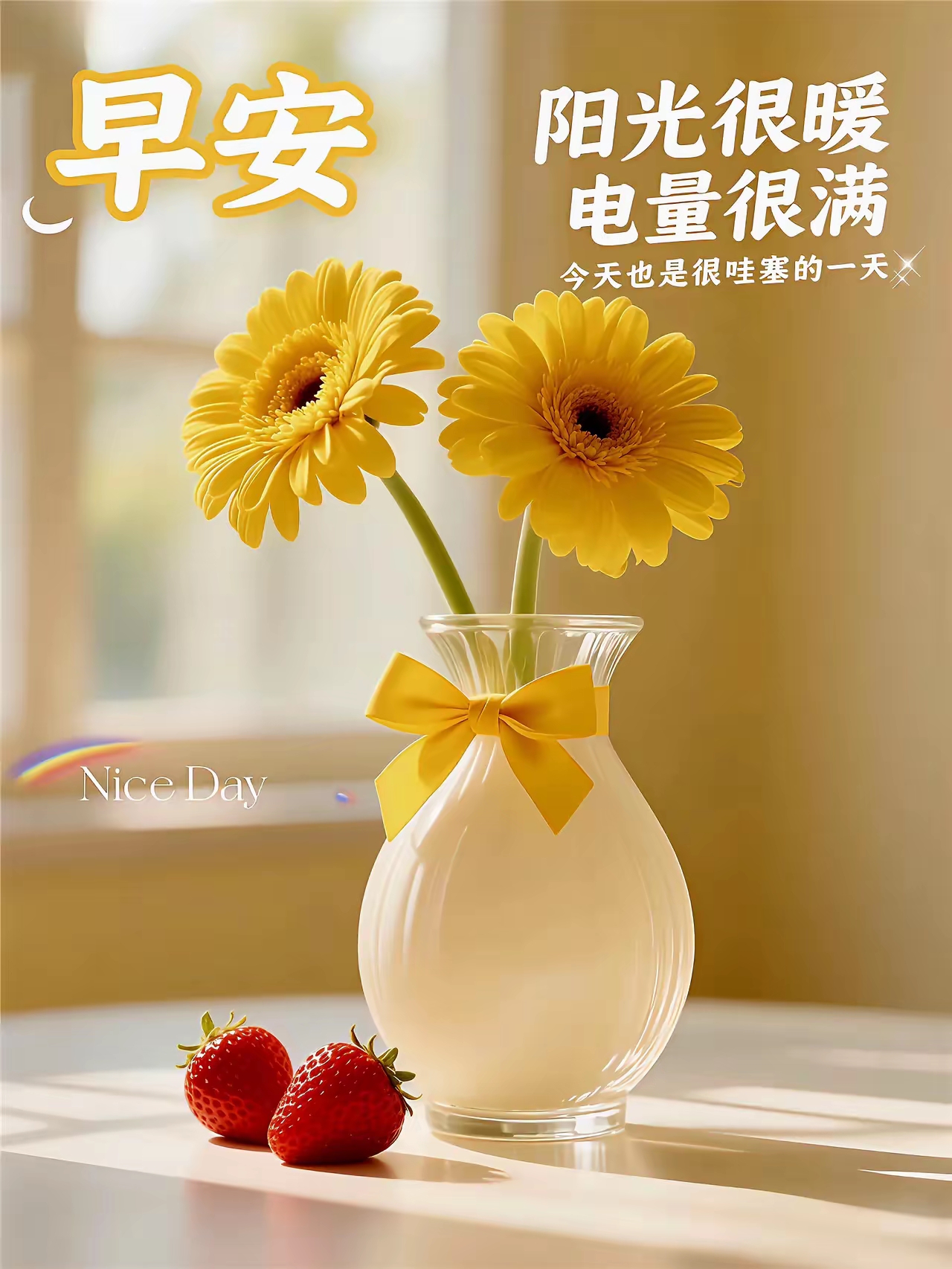 晨光微露粥香暖, 霞染天边诗意长