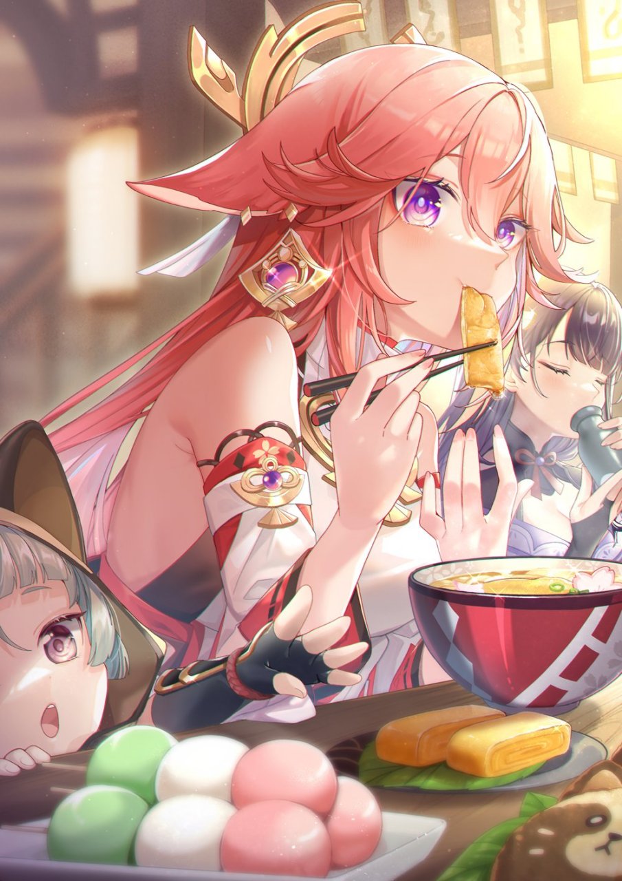 原神# 狐狸小姐又在品尝最爱的油豆腐了～ twi:@rin_gotarou