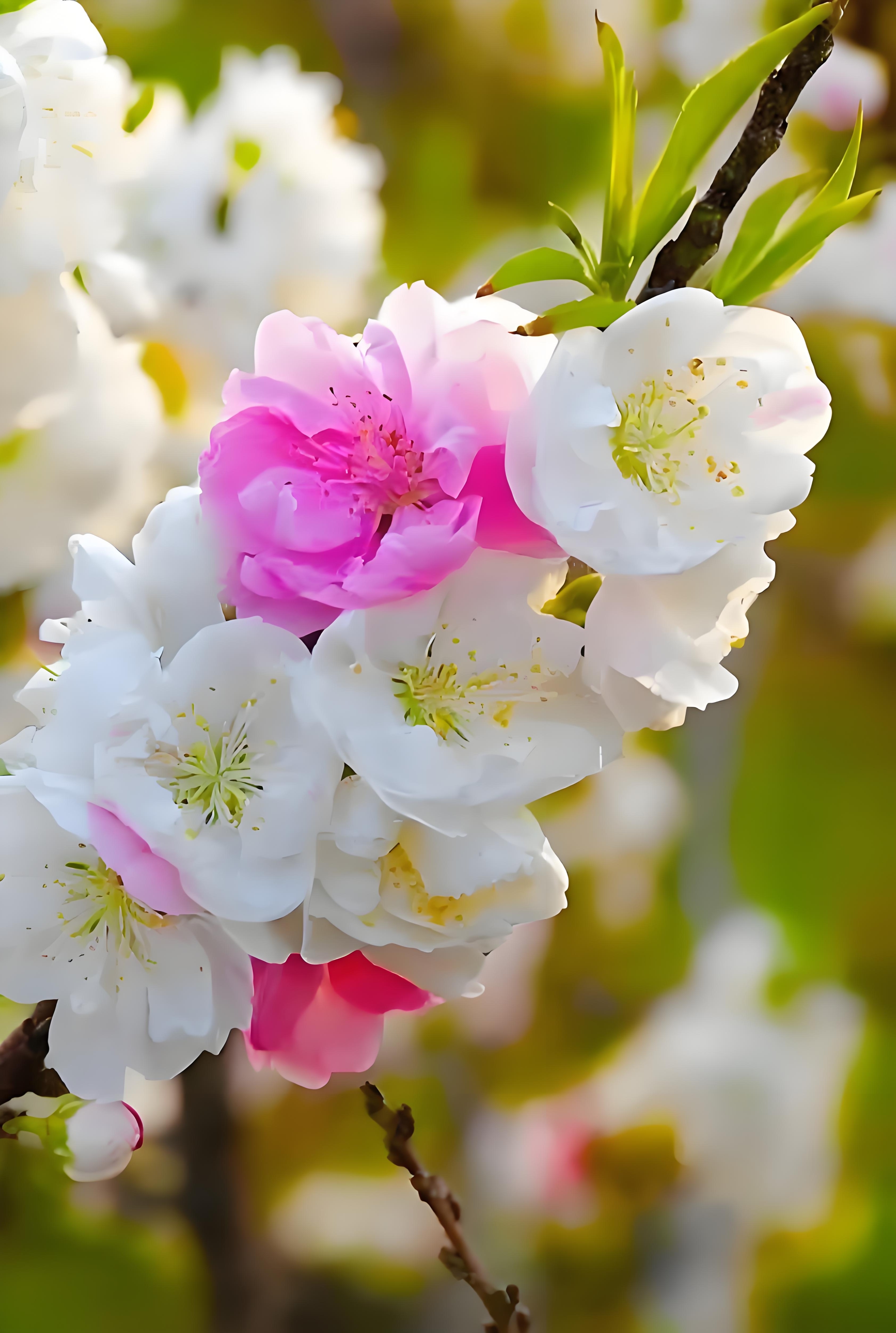 三色碧桃又叫多色桃花,是一种观赏桃花品种,属于重瓣或半重瓣花型