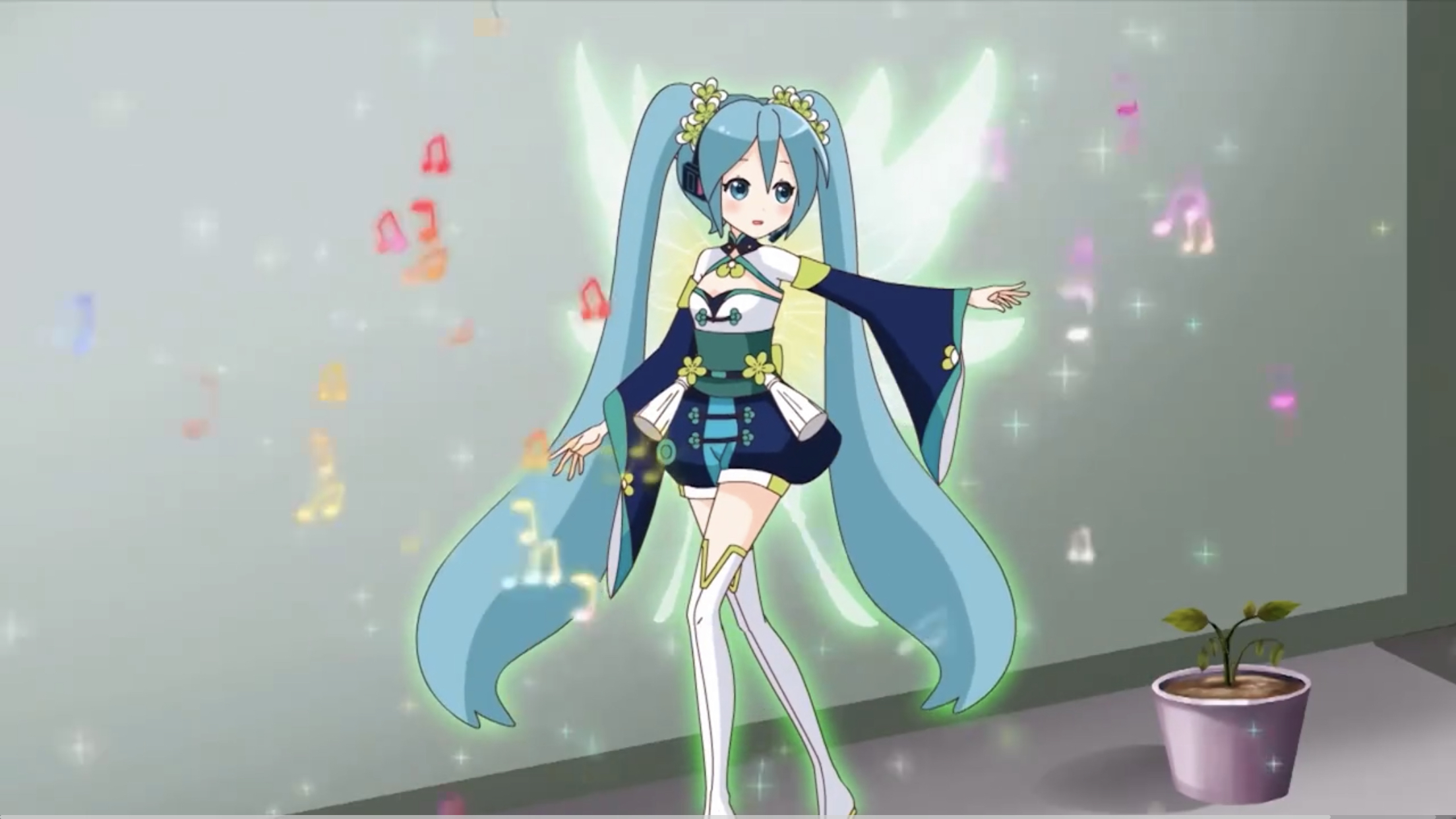 绿牡丹精灵王初音进化图片