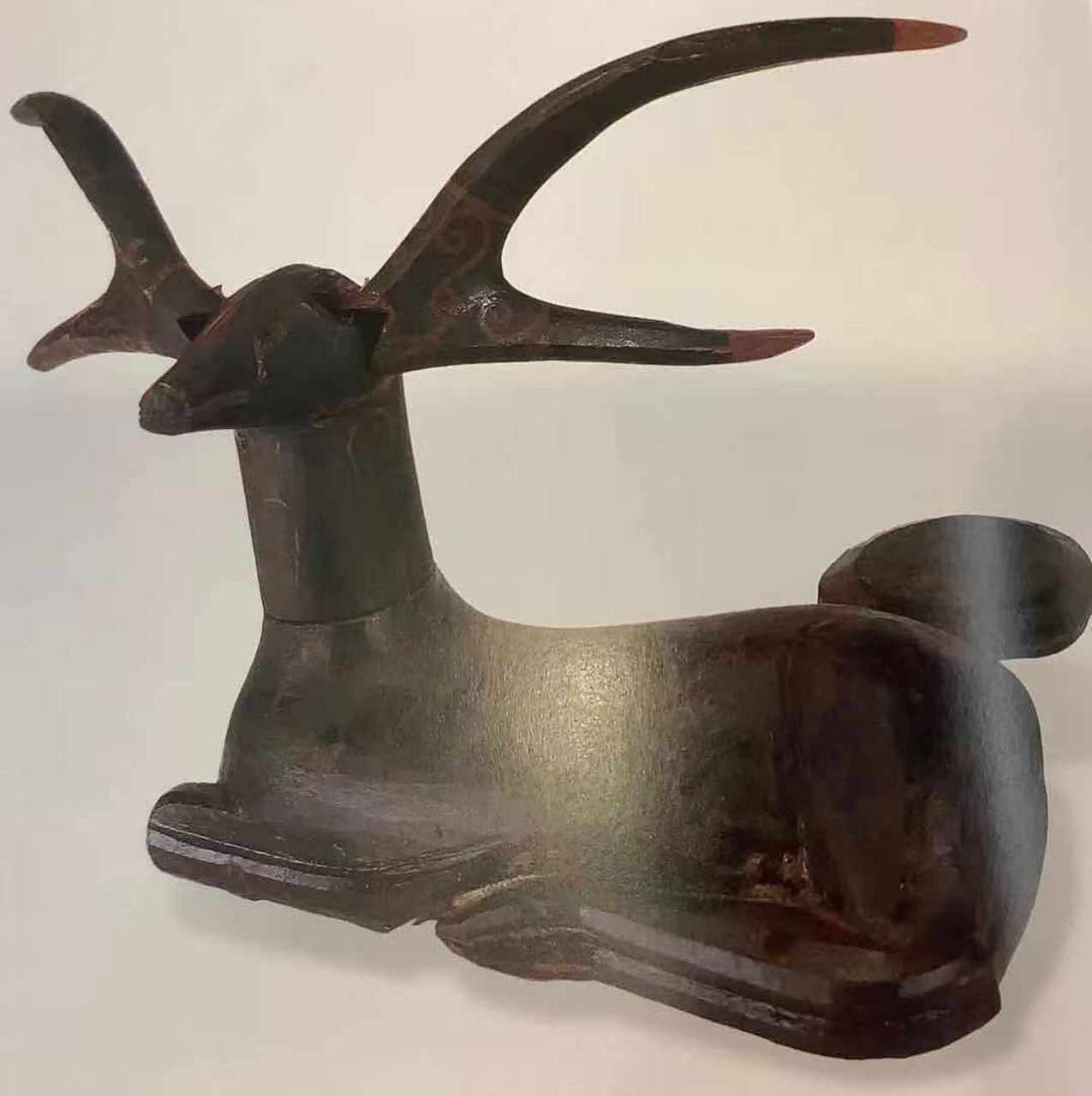 战国 彩绘鹿鼓 木胎,雕制.