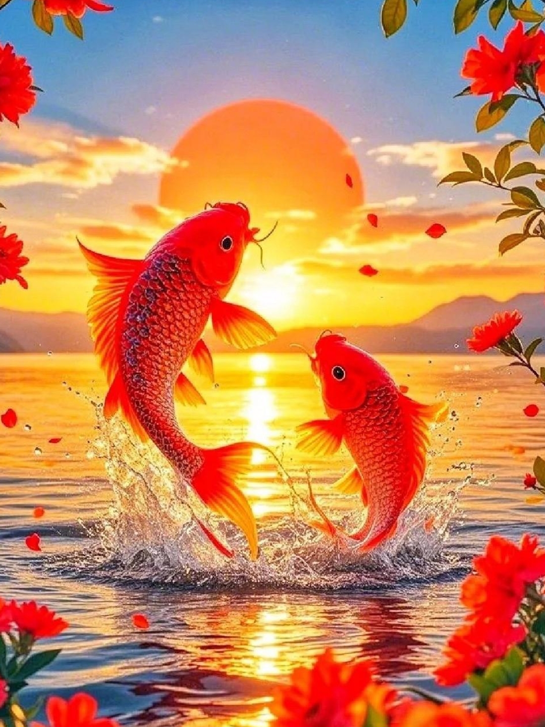 "鸿运当头,好运相伴,事事顺心,锦鲤送福,富贵盈门,红红火火,瑞气盈门