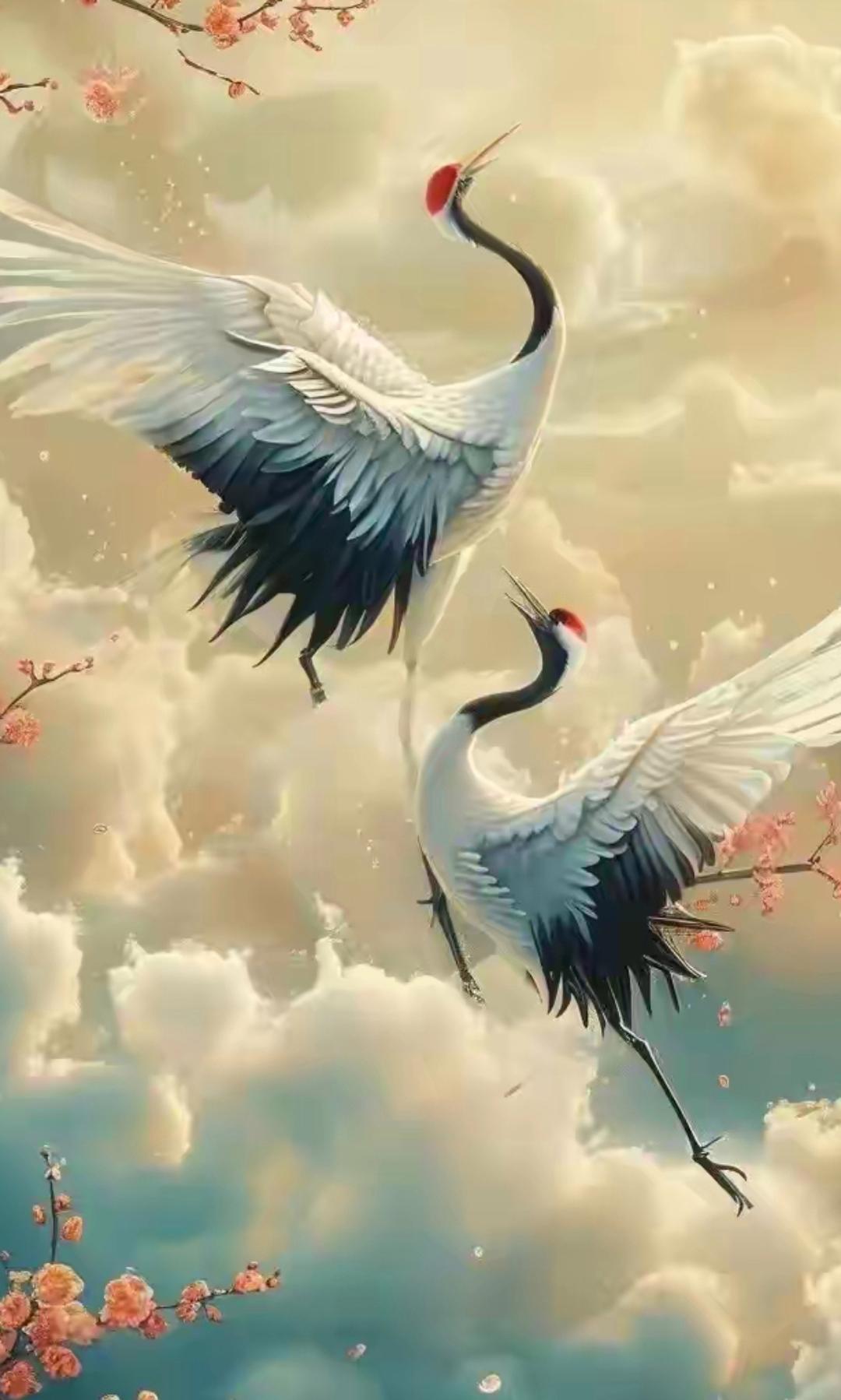 捕捉到天空中的优雅瞬间,这只仙鹤展翅高飞,背景是飘