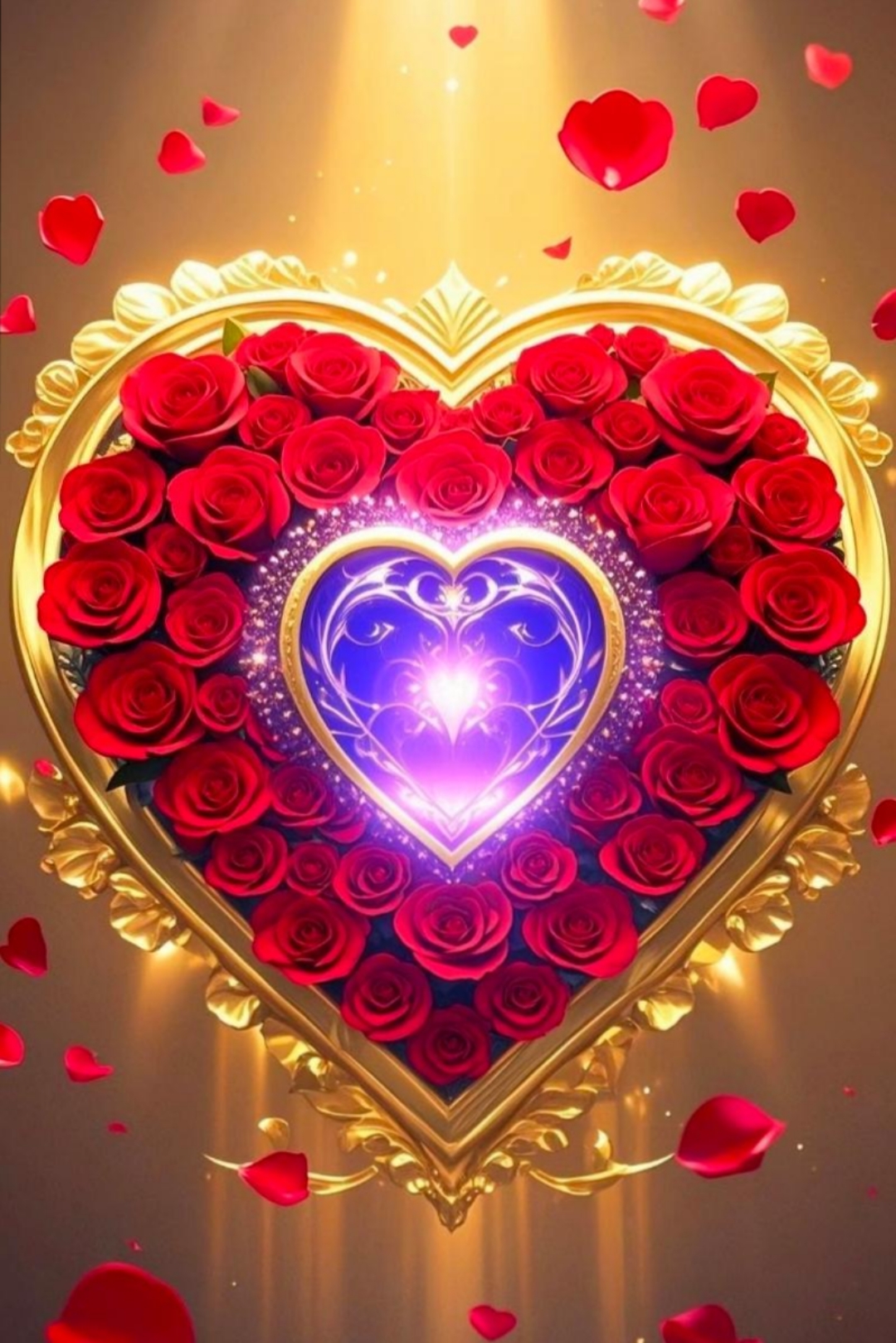 心形的红玫瑰花束,中间镶嵌着闪耀的魔法宝石,散发着浪漫的气息