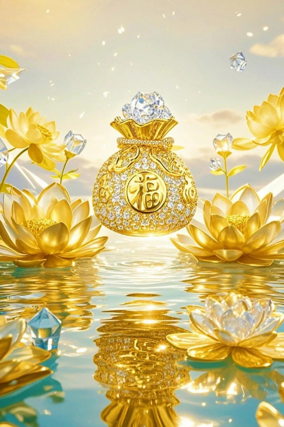 金灿灿的小金币和珍珠,感觉财源滚滚来,福袋满满,财源滚滚,愿您2025年