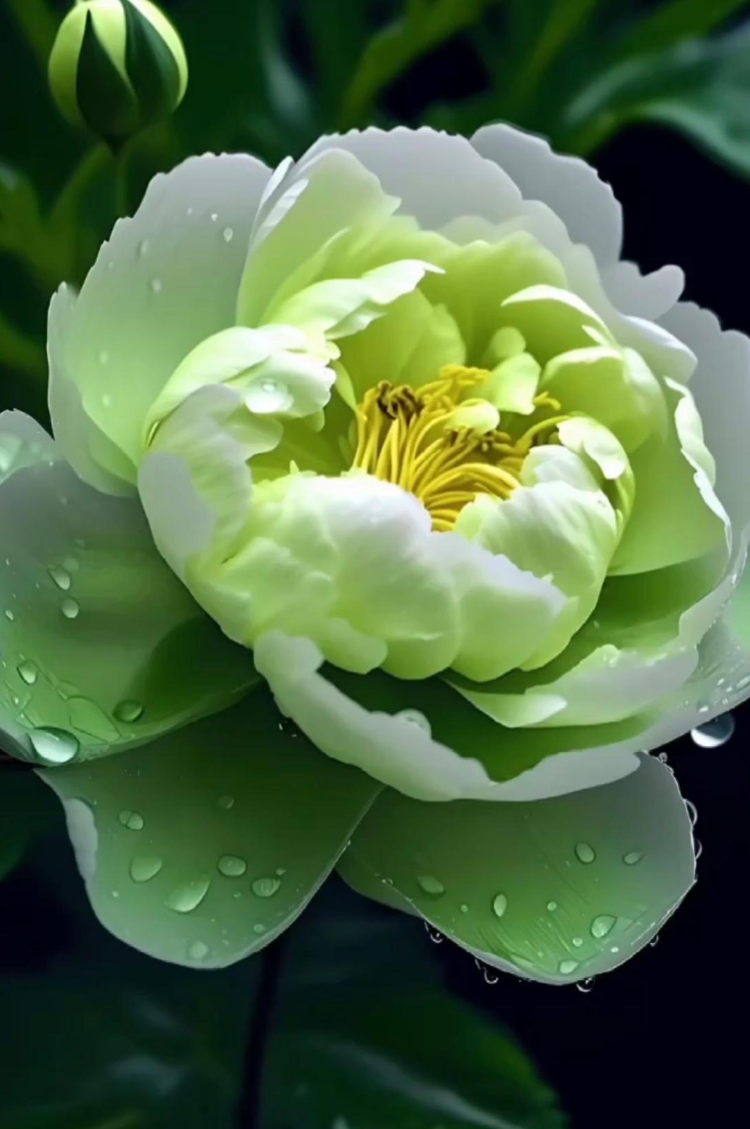 雨水点缀,水珠洒落在娇艳多姿的花朵上,被露珠滋润着的牡丹花显得更加