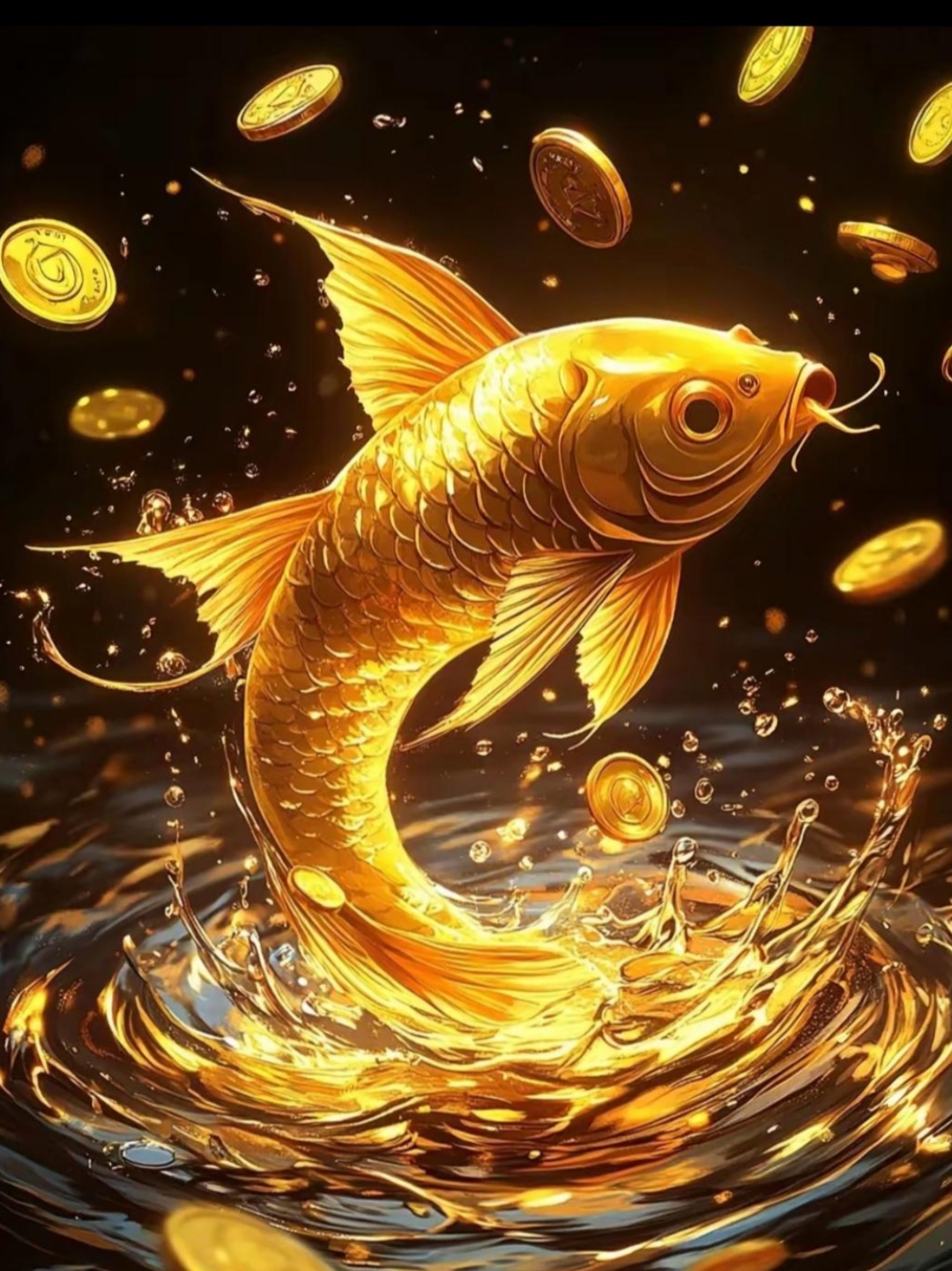 这条金鱼财运亨通,跃出水面,带来滚滚金币,仿佛在告诉我,好运连连